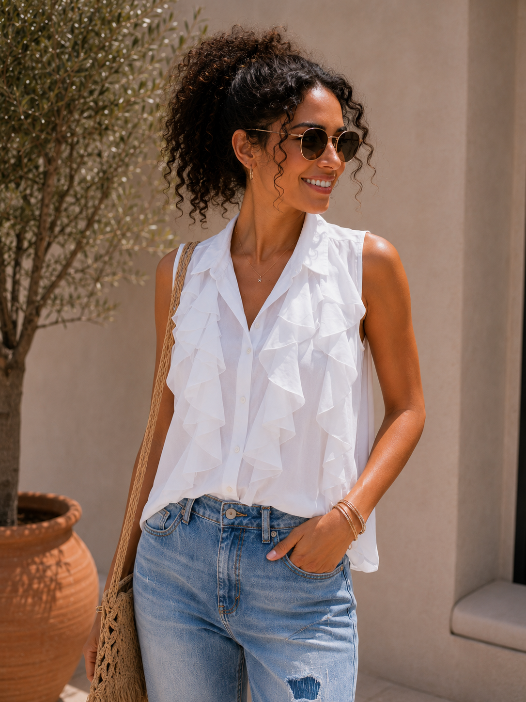 Bluse Alicudi Rüschen Uni Made in Italy 34-38