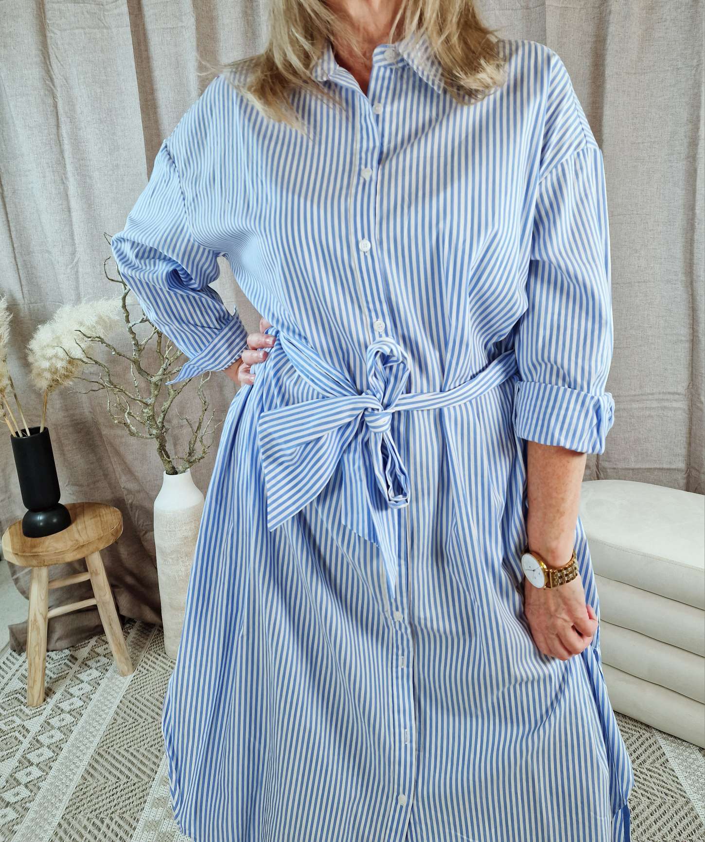 BLUSEN KLEID ROMA STRIPES HELLBLAU 34-42 Italy Design Maxi Dress
