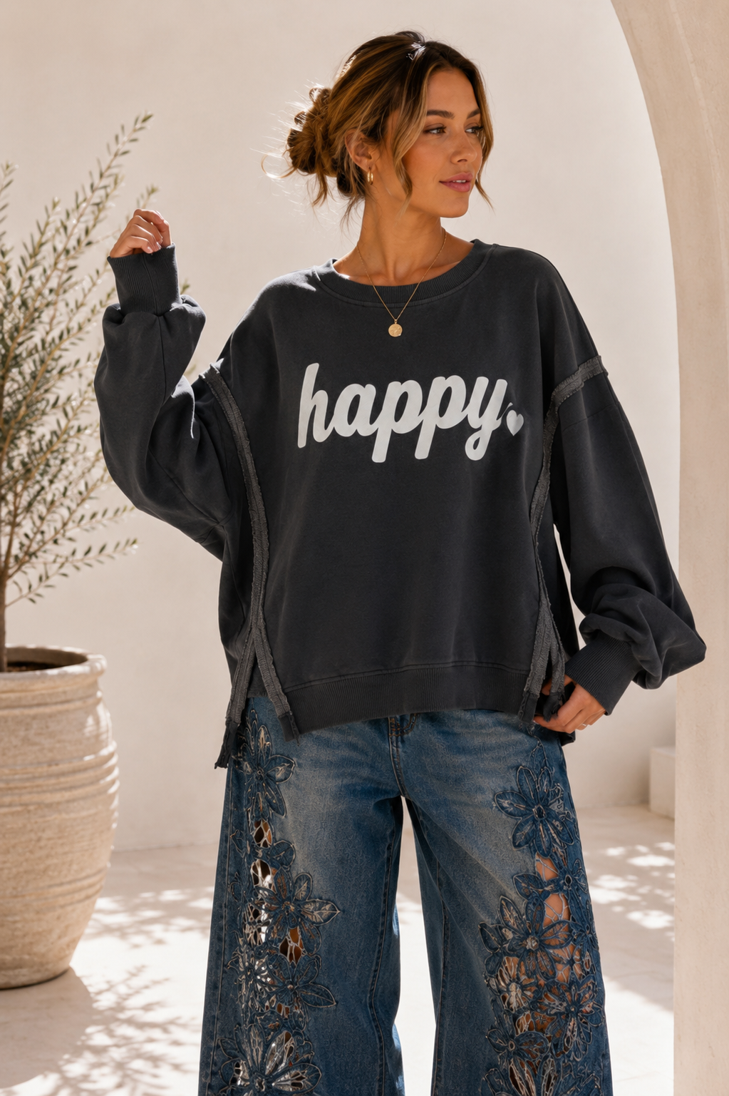 Sweatshirt Nives – Happy Vibes im lässigen Oversize-Look Made in Italy 34-48