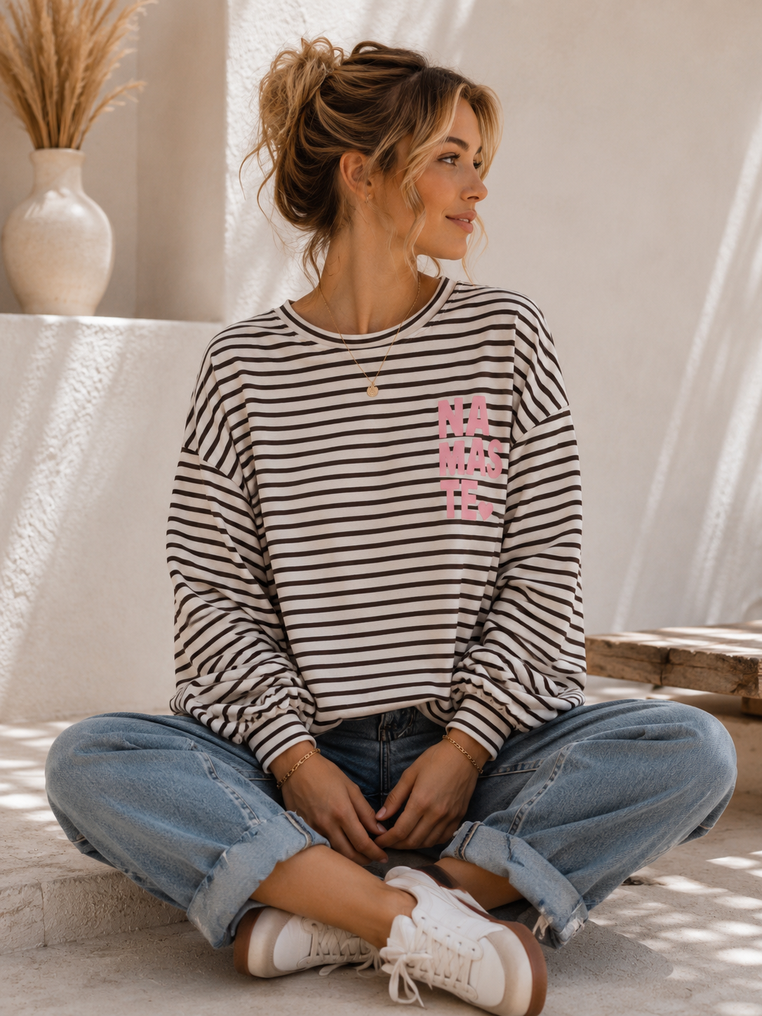 Sweatshirt – Sweater No. SW013 | Streifenlook | Oversize | Made in Italy | passend bis Gr. 42/44