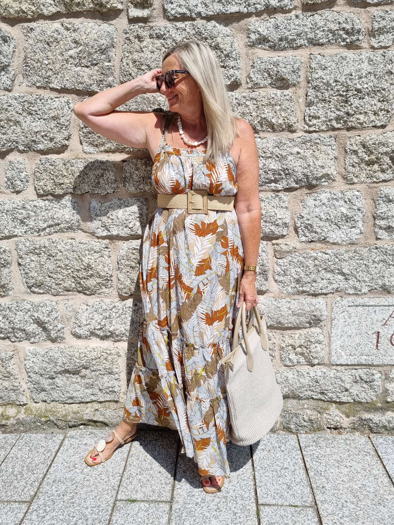 SPAGHETTI DRESS CARMEN NATUR 36-42 Italy Style Maxi Kleid Sommer Strandkleid LEAVES Italy Style SPAGHETTI DRESS CARMEN NATUR 36-42 Italy Style Maxi Kleid Sommer Strandkleid LEAVES Italy Style