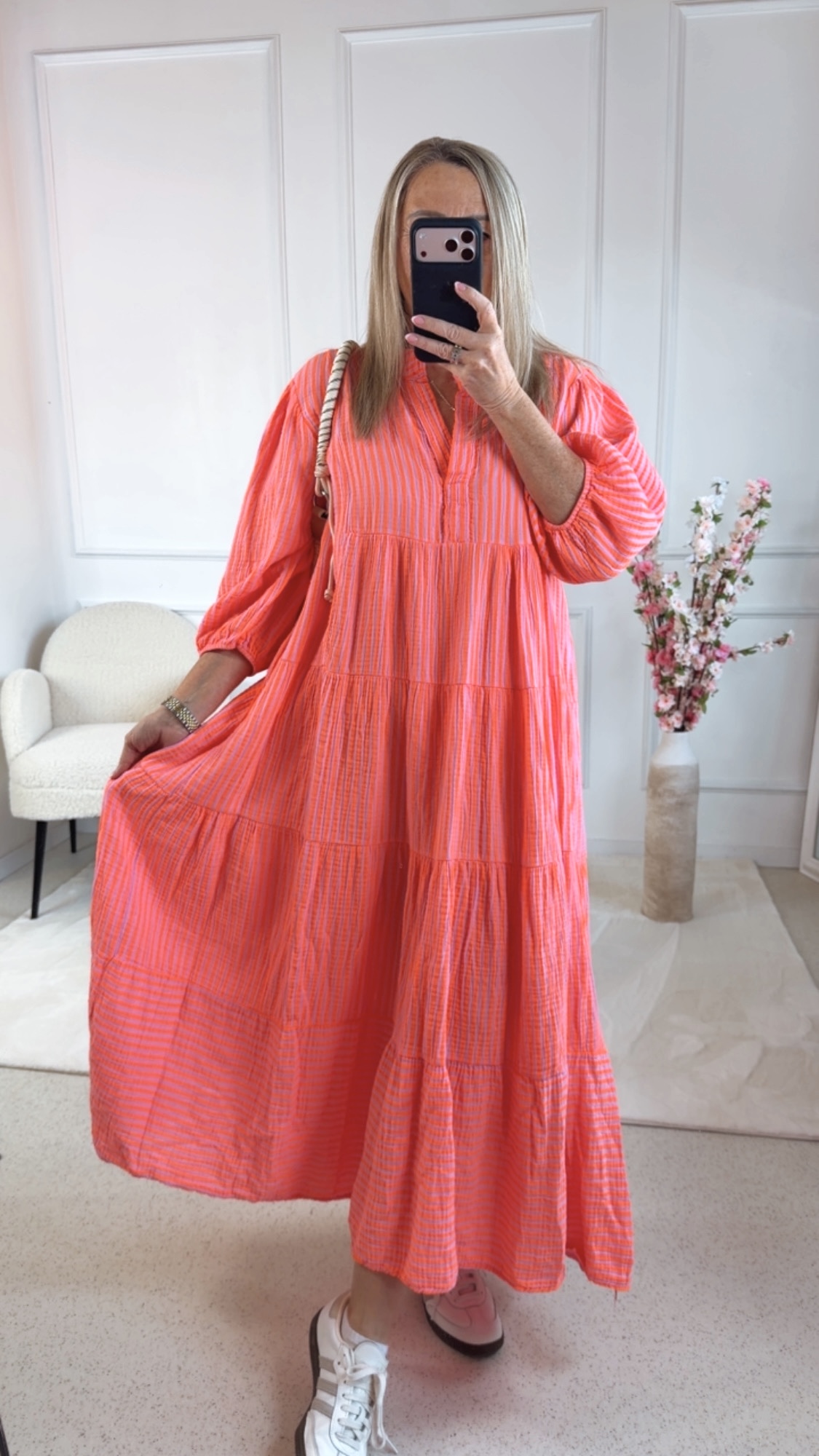 Langes Musselinkleid MALTA mit feinen Streifen Made in Italy Kleid