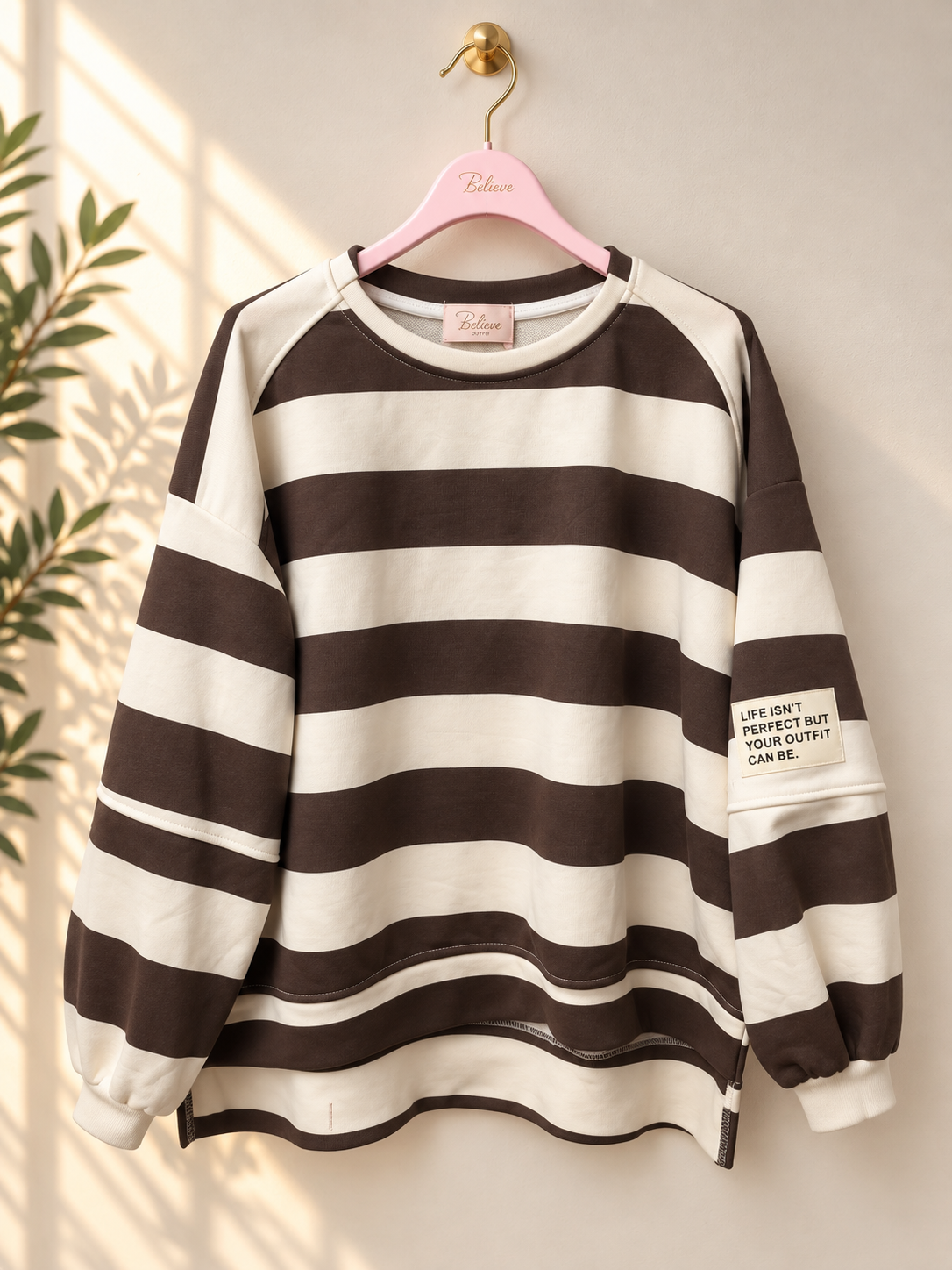 Baumwoll Stripe Love Sweater mit PATCH I SW0128 I 34-42 / Made in Italy