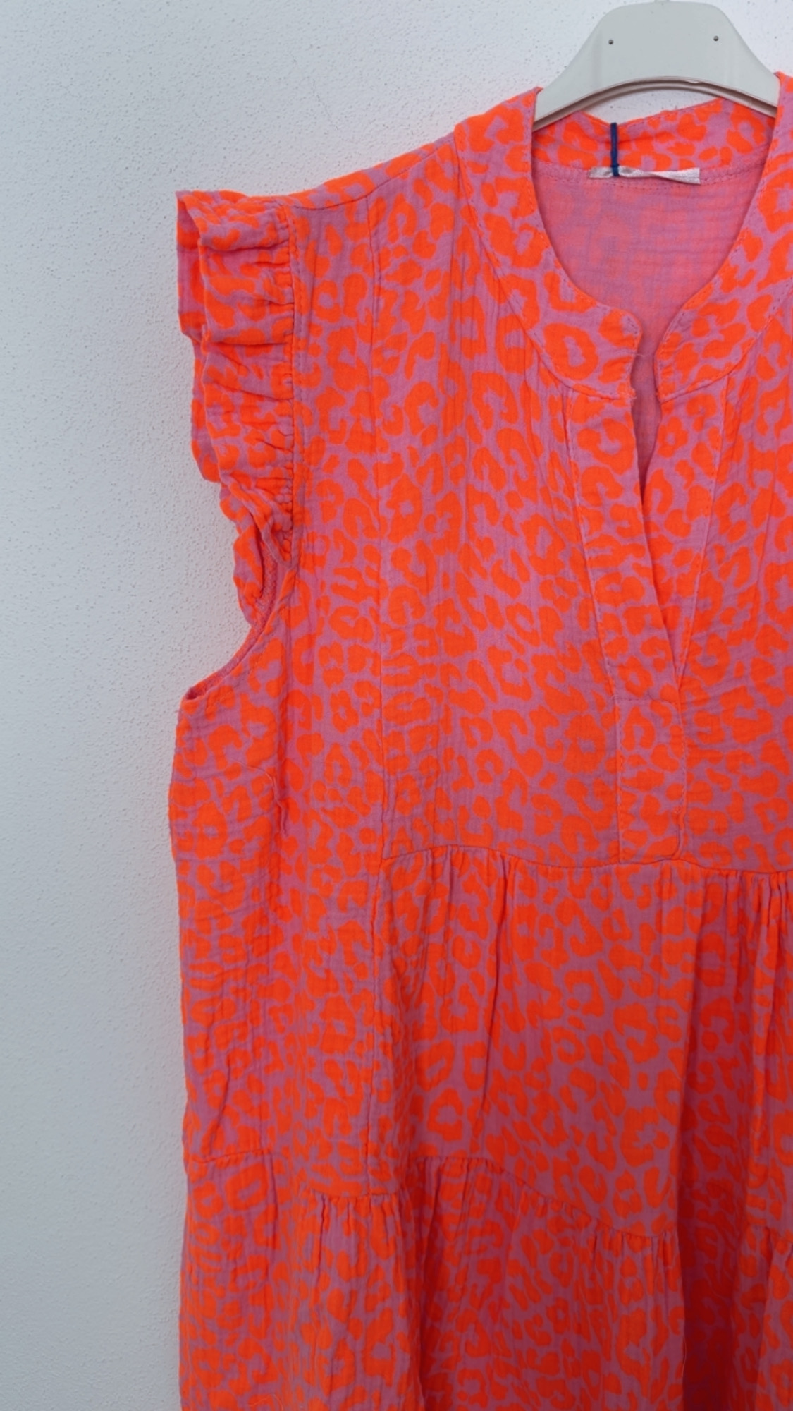 LEO MUSSELIN KLEID TAMI ROSA NEONORANGE kurz Rüschen 34 - 42