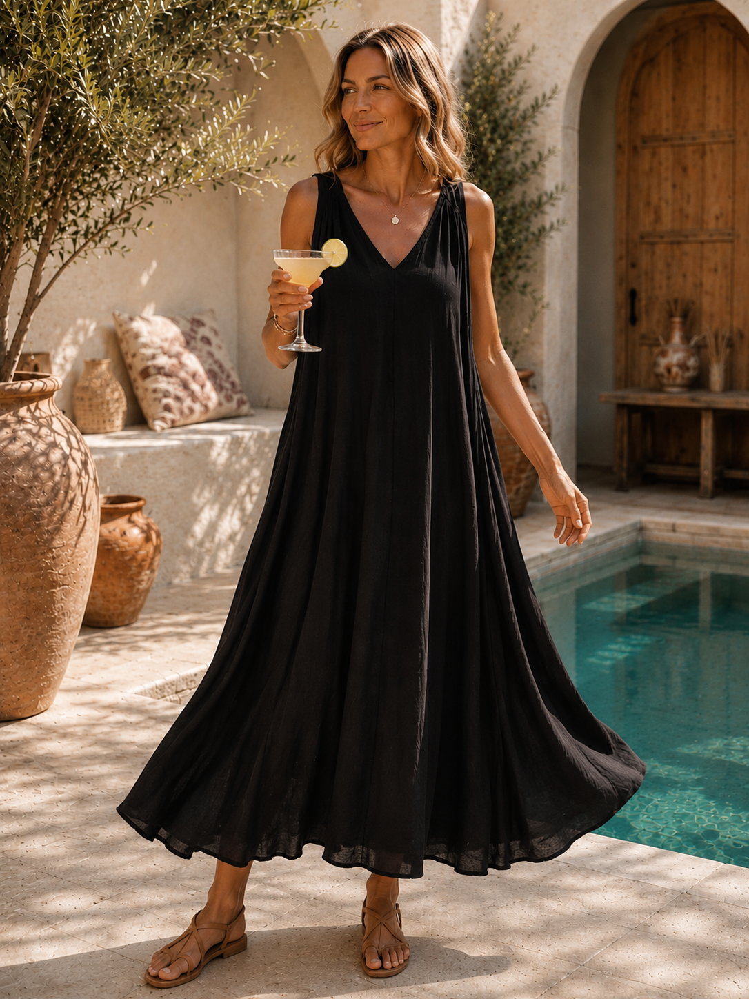 Maxikleid Jamila Uni Glänzende Eleganz Made in Itlay 34-40/42