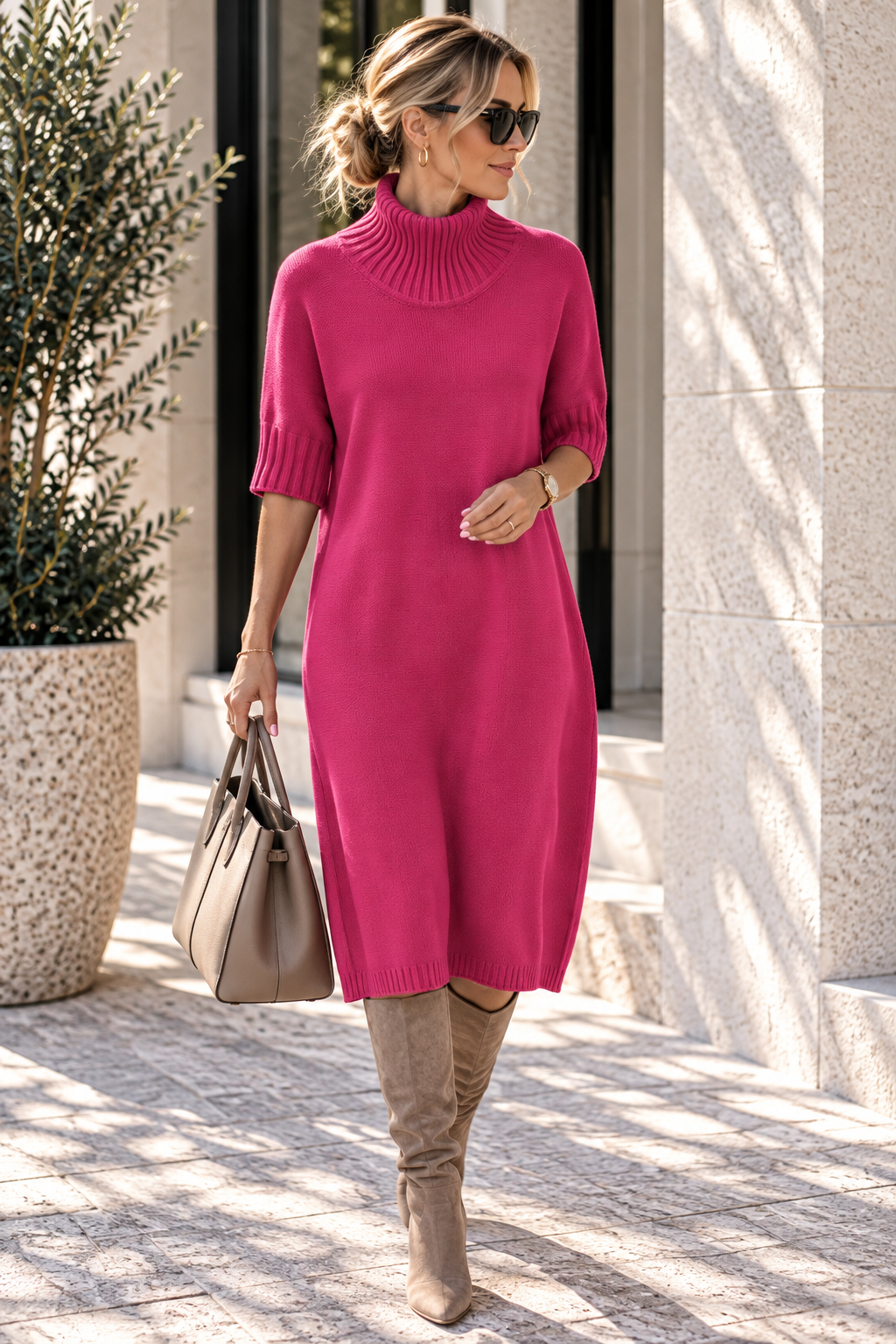Strickkleid mit Stehkragen Uni SK0018 I Made in Italy 34-44