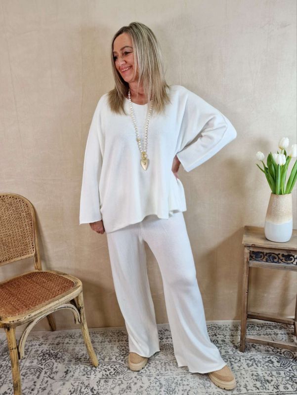 Edler BASIC ANZUG FLORA WEIß SET Freizeitanzug Jogginganzug Loungewear Hausanzug Homewear 34-42
