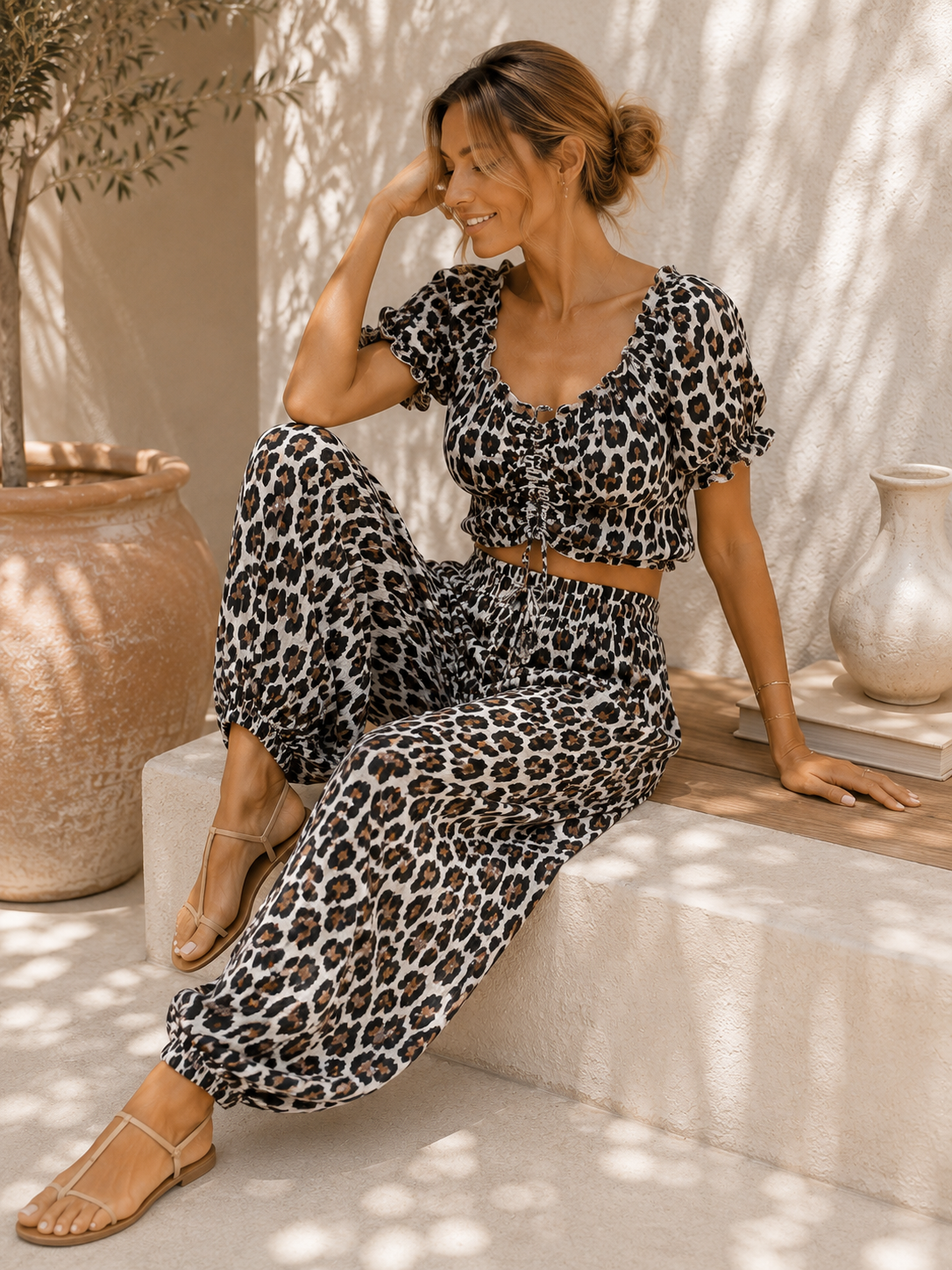 Bluse Cropped Musselin Savanna Leo Made in Italy 34-40/42