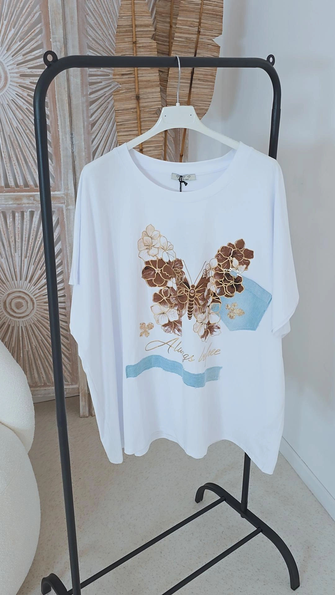 STATEMENT SHIRT BUTTERFLY weiß Made in Italy 34-42/44 Baumwolle Printshirt