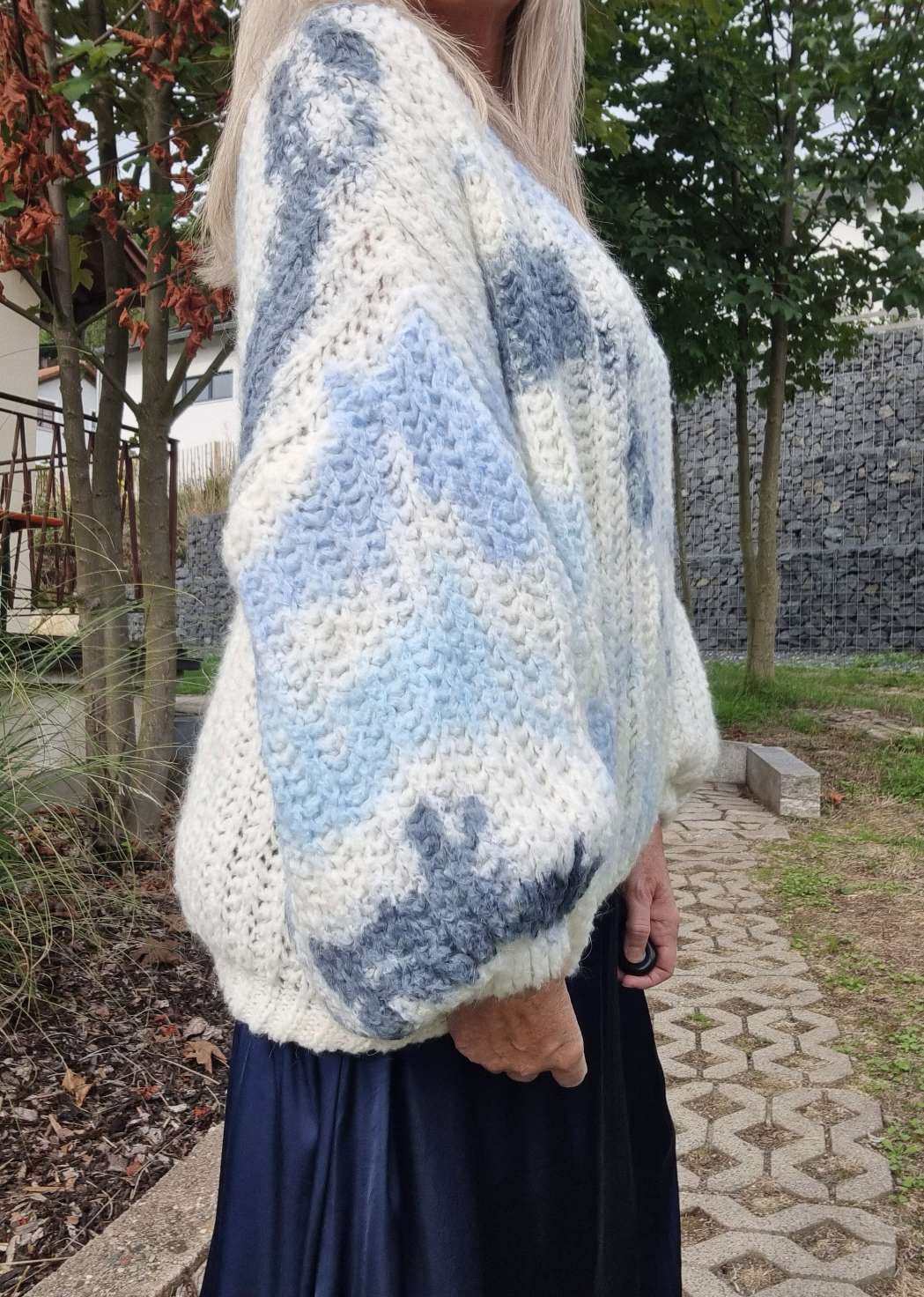 KNIT SWEATER SVENJA BATIK BLAU Strickpullover Pullover 34-42 Oversize Made in Italy KNIT SWEATER SVENJA BATIK BLAU Strickpullover Pullover 34-42 Oversize Made in Italy