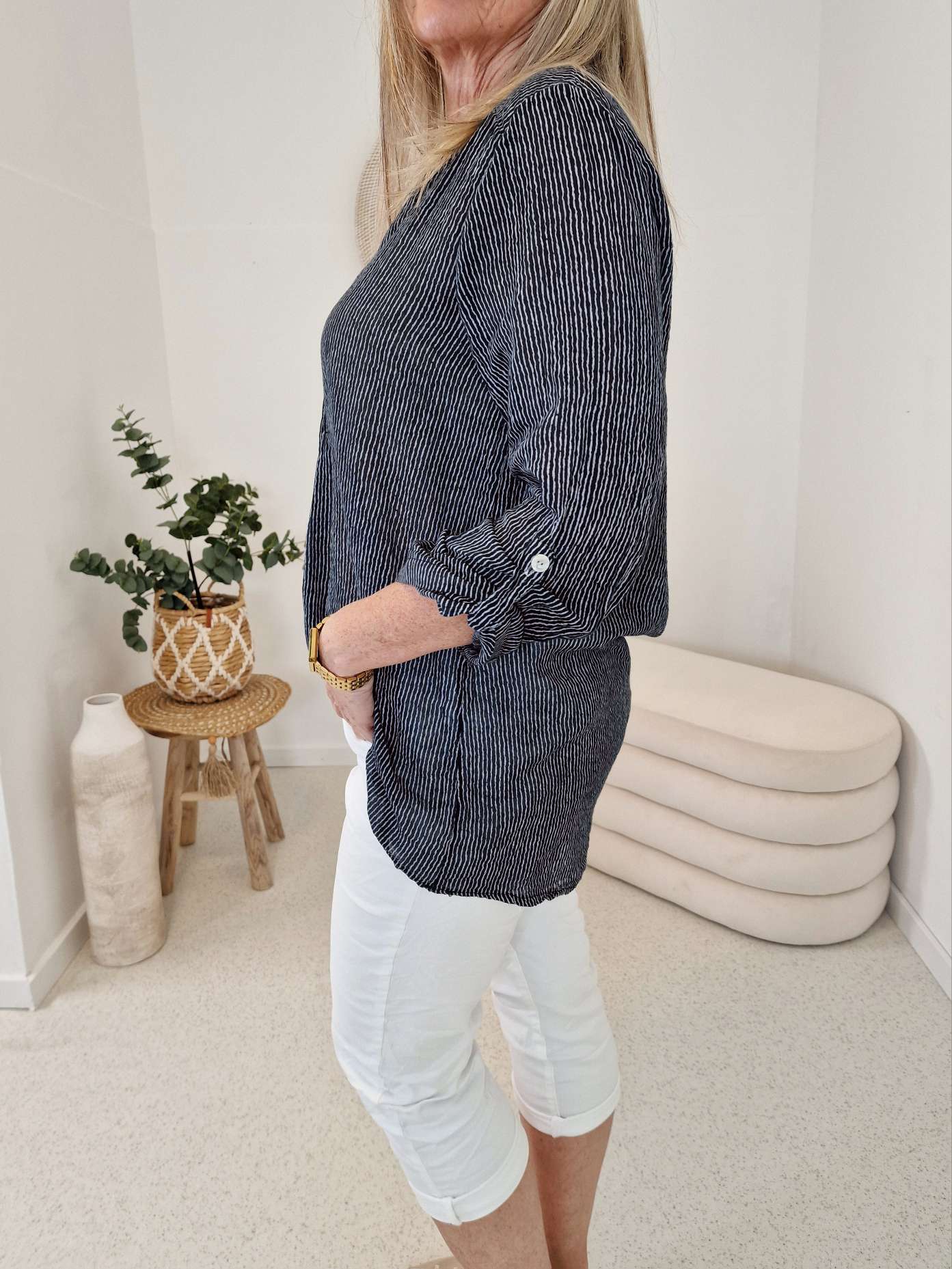 ZARTE STREIFEN BLUSE BERLIN SCHWARZ 34-40 langarm Bluse Shirt ZARTE STREIFEN BLUSE BERLIN SCHWARZ 34-40 langarm Bluse Shirt
