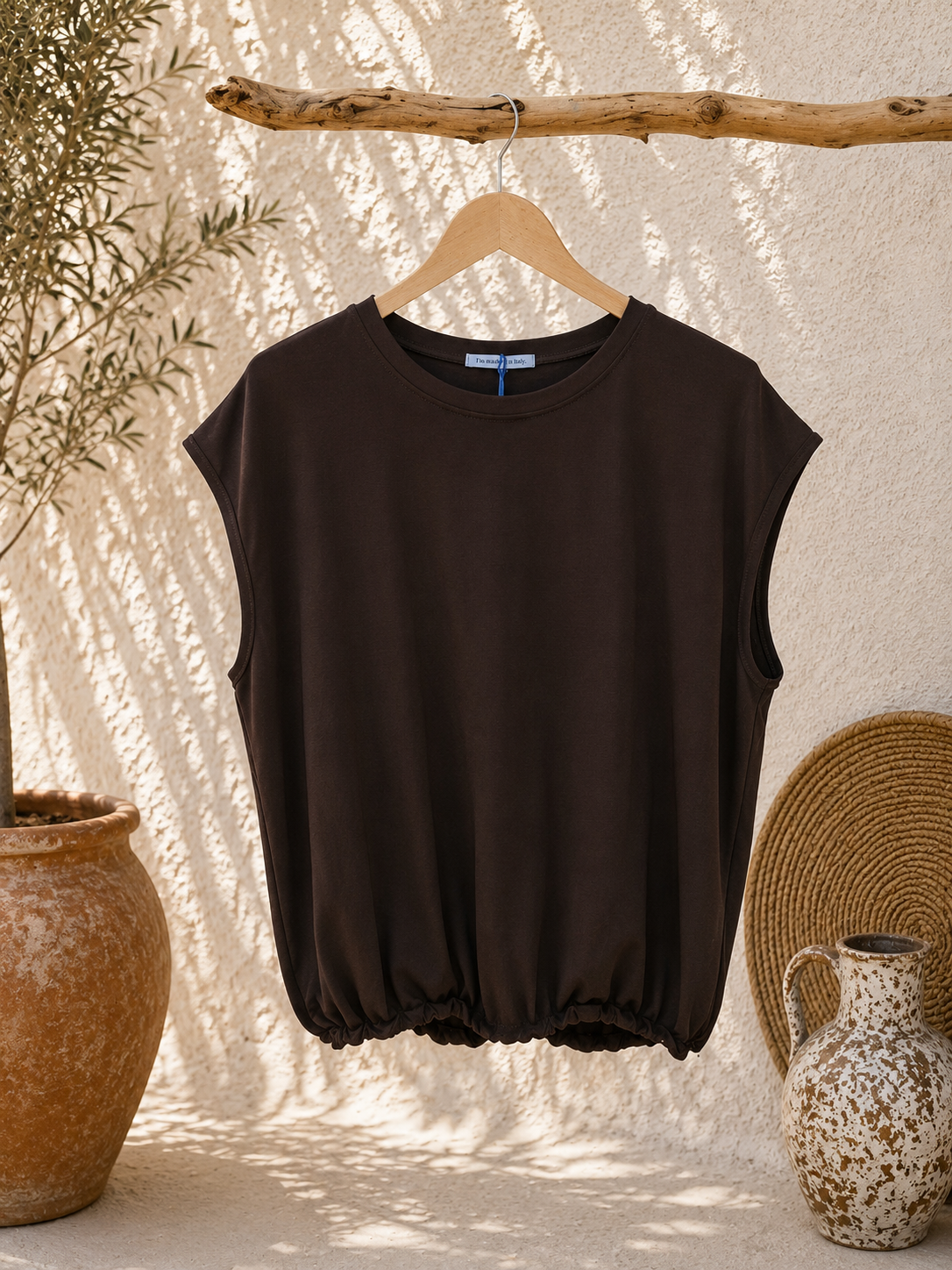 Basic T-Shirt Annalisa mit Gummibund Uni Made in Italy 34-40/42