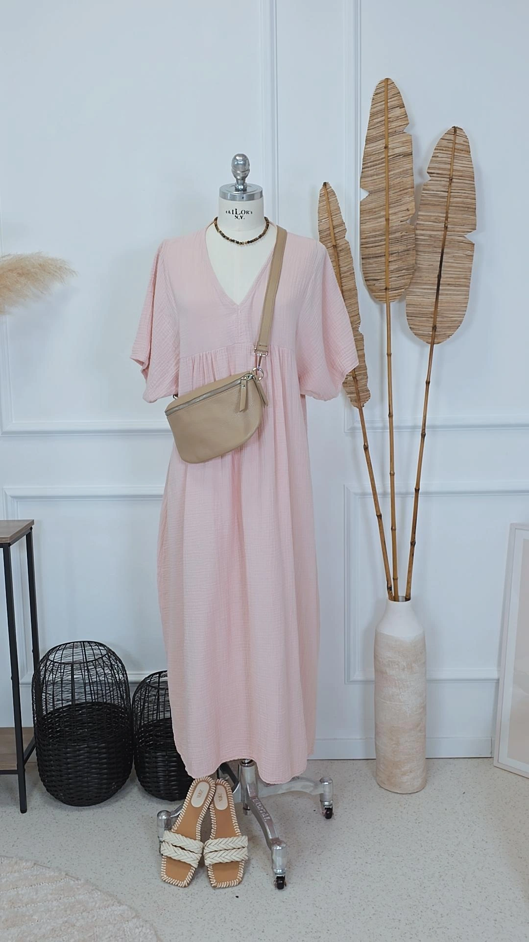 MUSSELIN OVERSIZE DRESS MAURITIUS UNI Kurzarm Kleid Made in Italy 34-44/46