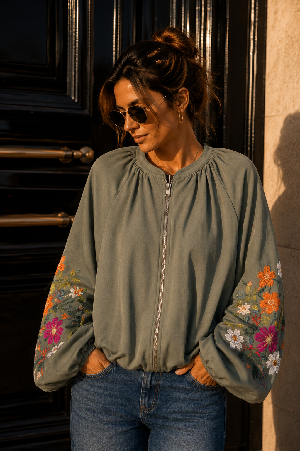 Blousonjacke mit Blumenstickerei I J0037 I Made in Italy 34-40/42