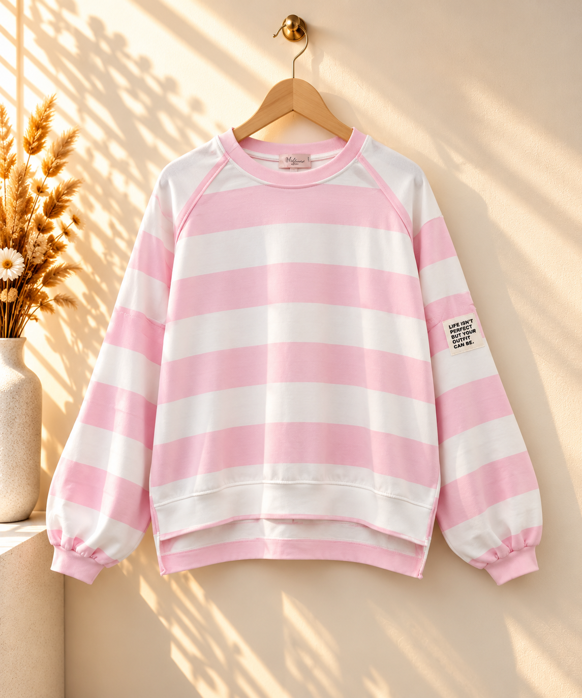 Sweater Butterstoff mit Blockstreifen & Patch I SW0070 I Made in Italy 34-42/44 Sweatshirt