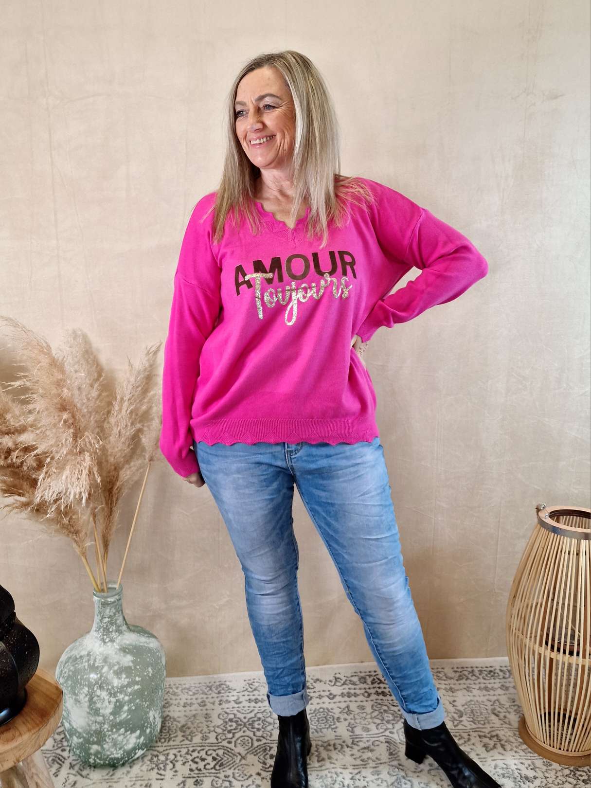 LONGSLEEVE SHIRT AMOUR TOUJORS PINK 34-42Made in Italy Langarm Pullover Oversize LONGSLEEVE SHIRT AMOUR TOUJORS PINK 34-42Made in Italy Langarm Pullover Oversize