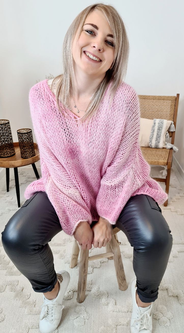 OVERSIZE KNIT SWEATER LETIZIA PINK 34-42/44 Made in Italy Grobstrickpullover Pullover OVERSIZE KNIT SWEATER LETIZIA PINK 34-42/44 Made in Italy Grobstrickpullover Pullover