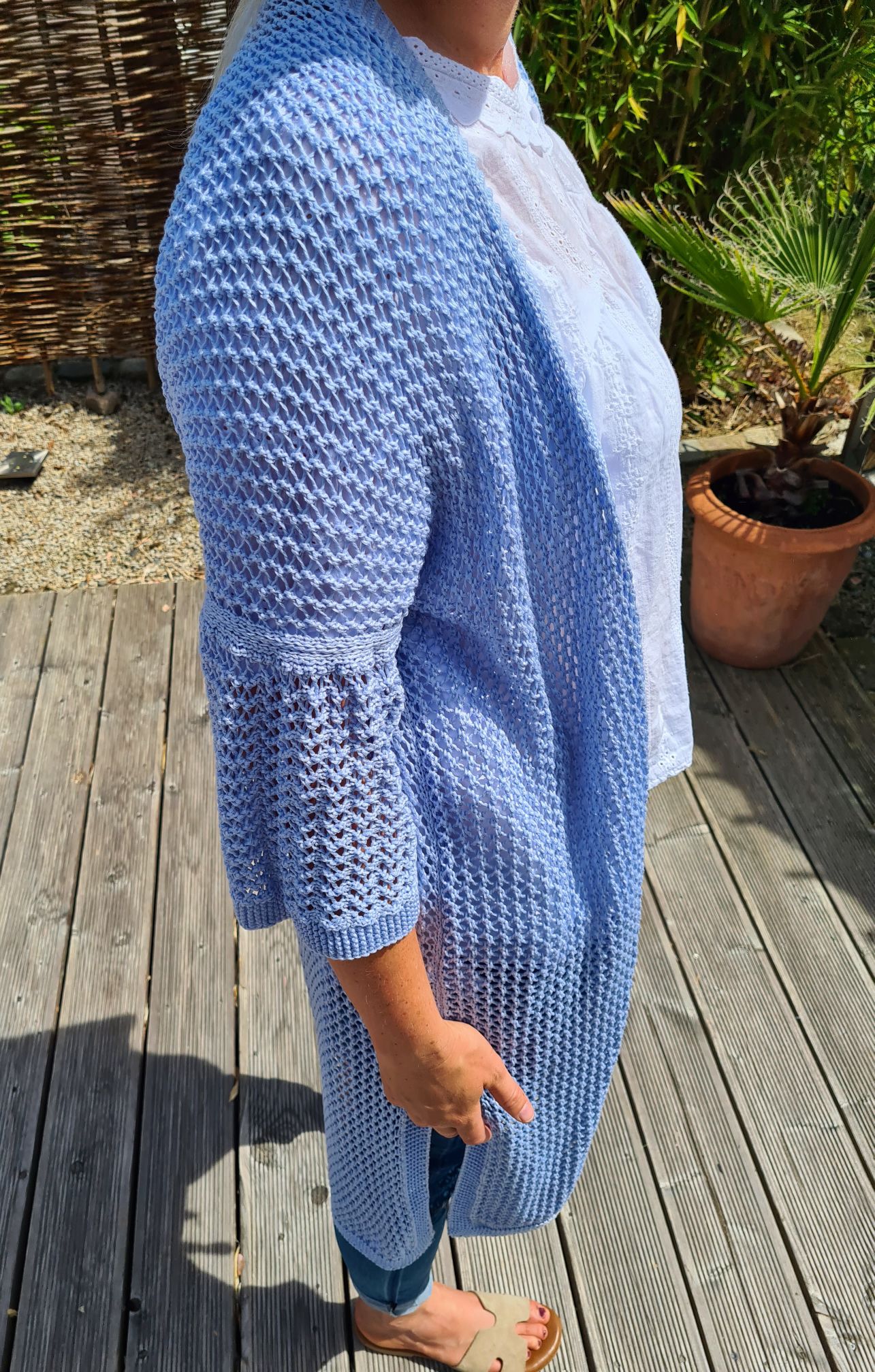 HÄKEL CARDIGAN VALENTINA HELLBLAU Strick Jacke Mantel Made in Italy 34-42 HÄKEL CARDIGAN VALENTINA HELLBLAU Strick Jacke Mantel Made in Italy 34-42