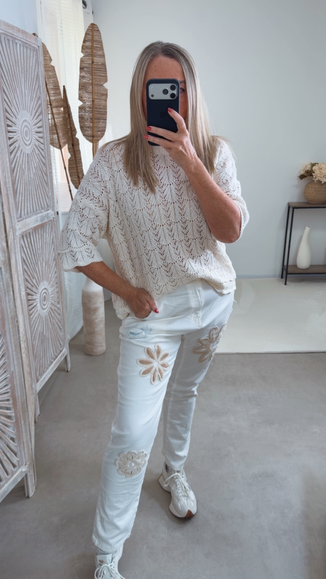 Strickshirt Lochmuster Fili Uni Made in Italy 34-42 Kurzarm Pullover