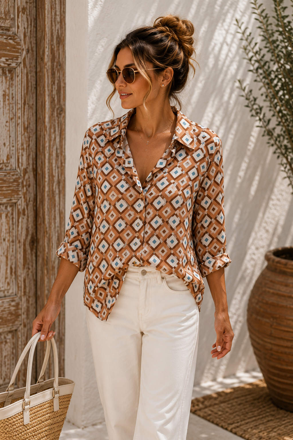 Bluse Valeria – Edle Kofferbluse mit grafischem Muster – Edle Kofferbluse mit grafischem Muster Made in Italy Gr 34-42