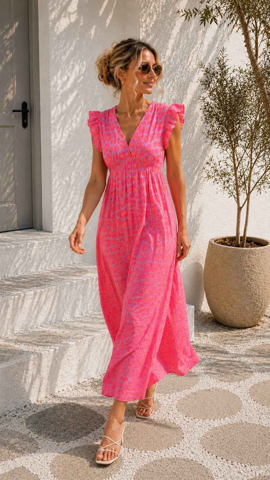 MUSSELIN KLEID ZOE BIG LEO  34 - 42 Made in Italy ärmellos Rüsche