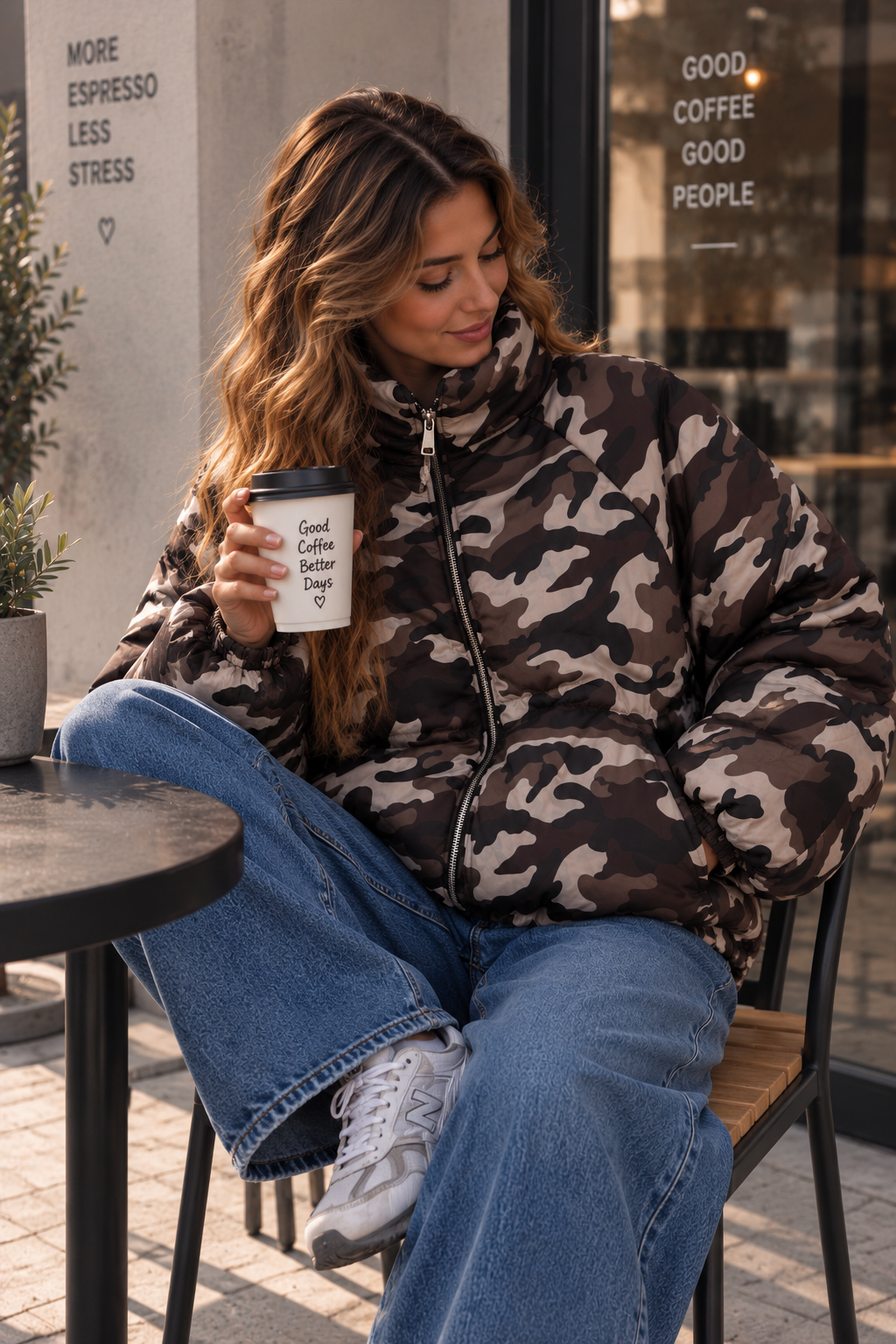 Jacke Puffy Monika CAMOUFLAGE – lässiger Allrounder für die Übergangszeit Made in Italy 34-42