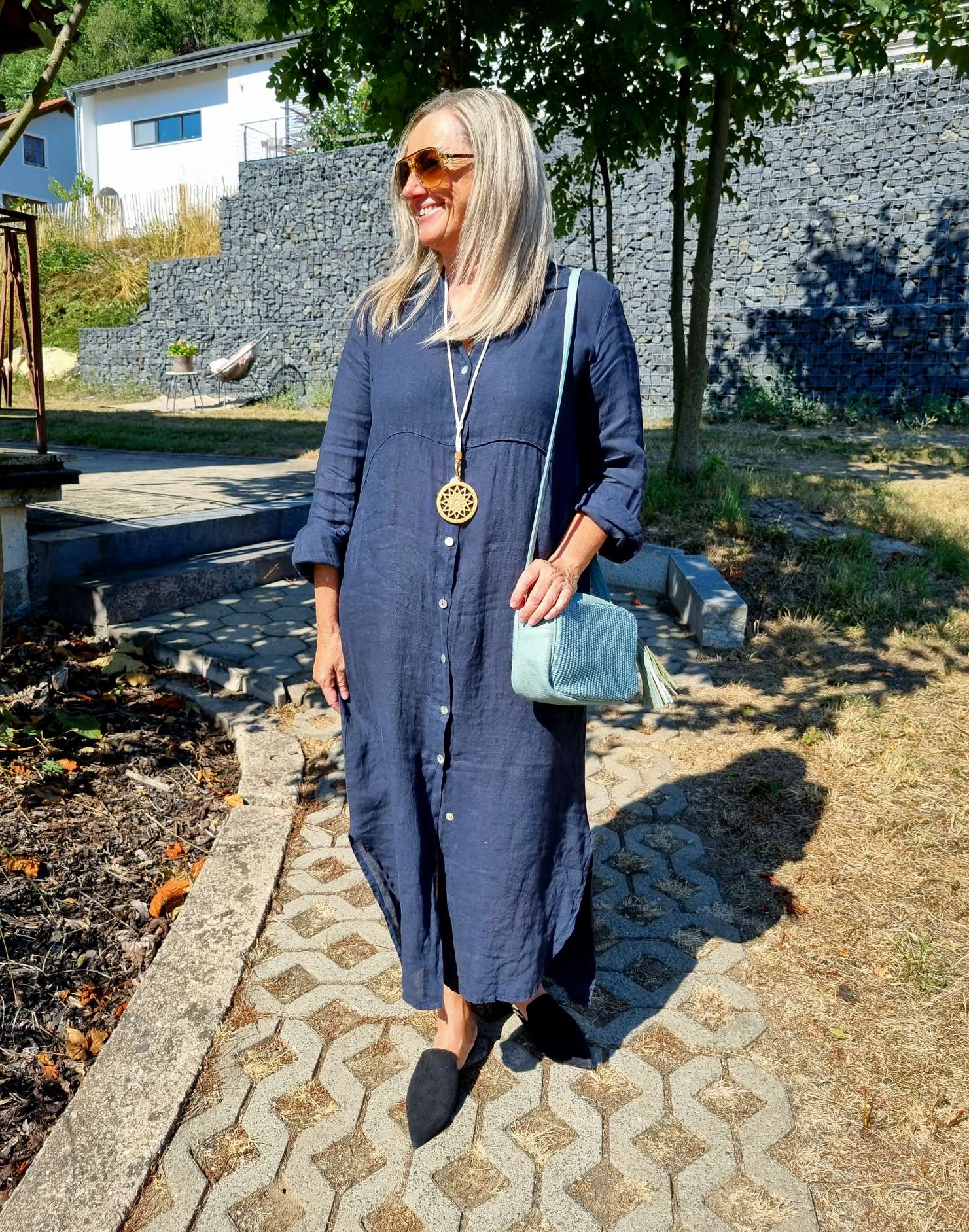 LINEN DESS WANDA 2 DUNKELBLAU 34-40 Made in Italy Leinen Kleid Long Bluse Mantel LINEN DESS WANDA 2 DUNKELBLAU 34-40 Made in Italy Leinen Kleid Long Bluse Mantel