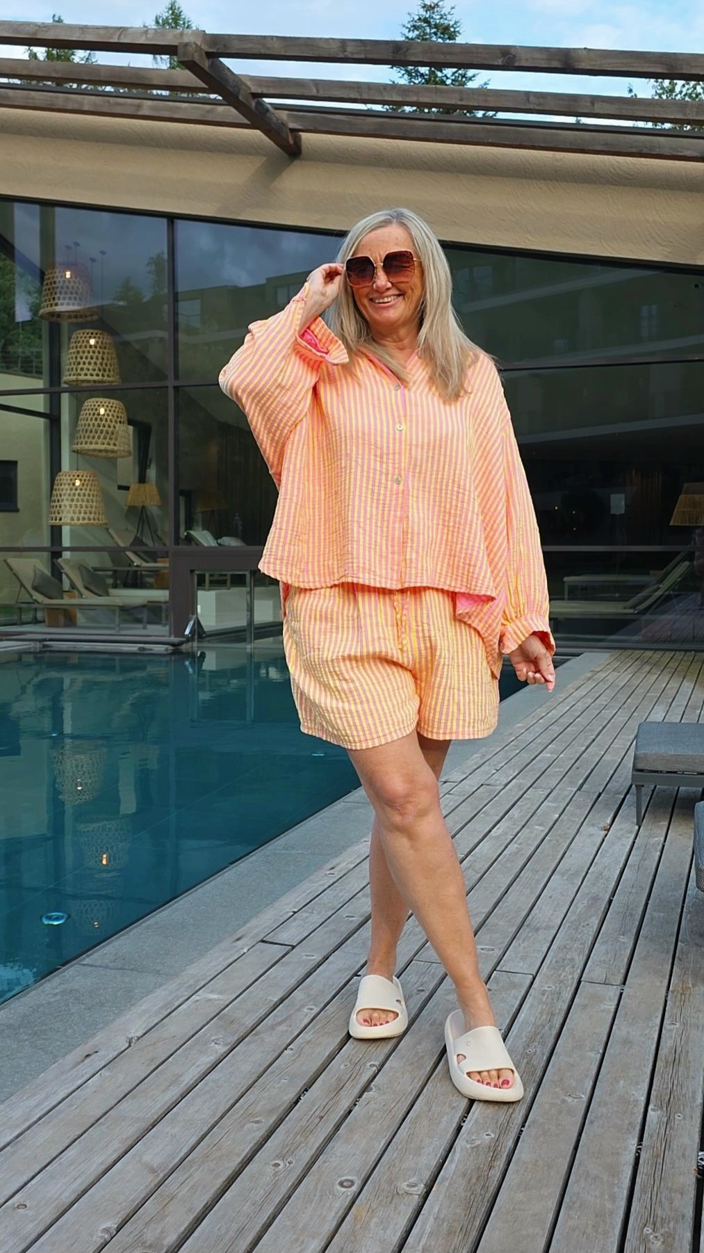 BASIC MUSSELIN STREIFEN SHORTS GINA 34 - 42 Made in Italy BOHO BEACH