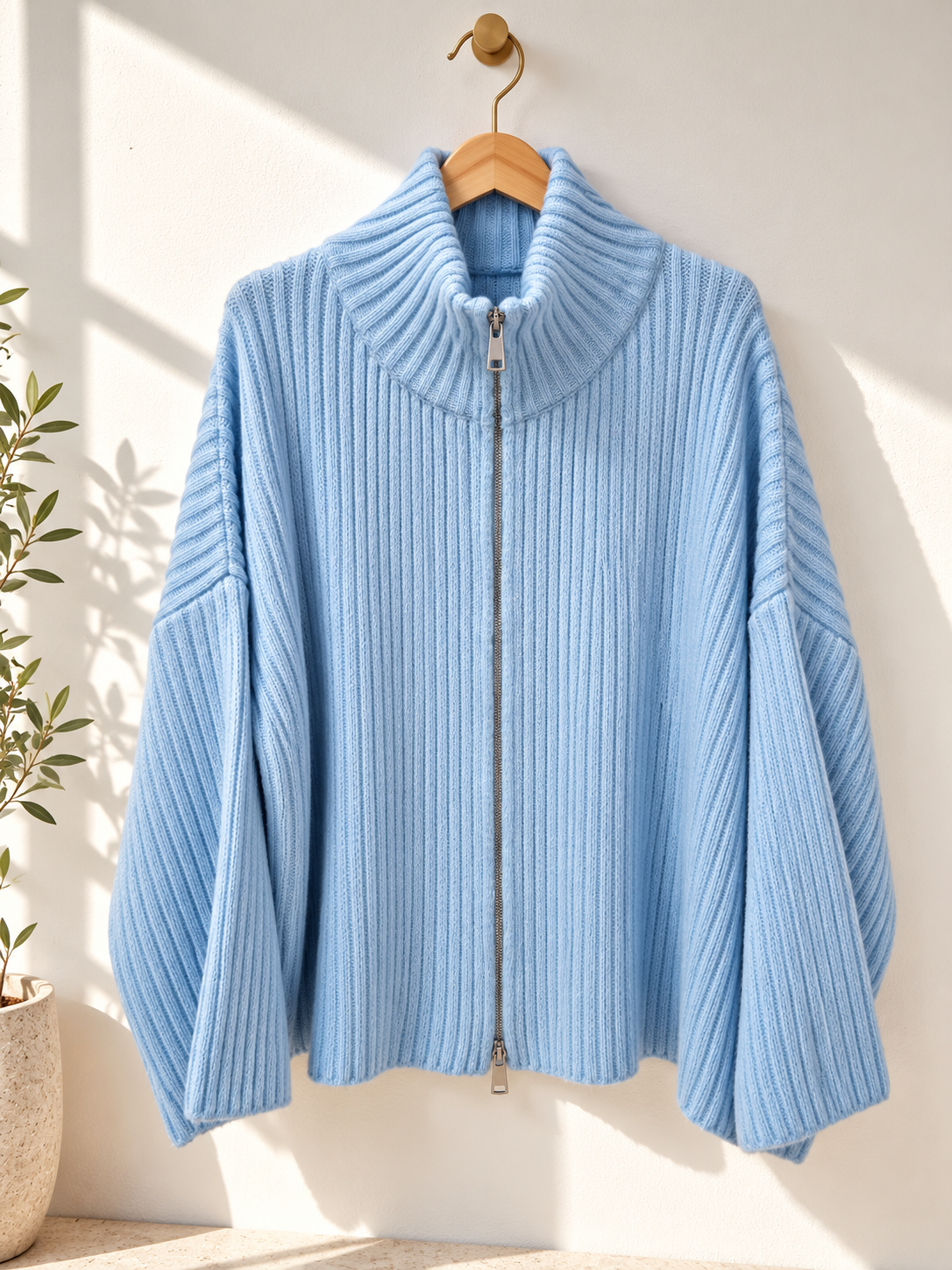 Uni Strickjacke mit Zwei-Wege-Zipper & breitem Rippkragen | SJ0103 | Made in Italy
