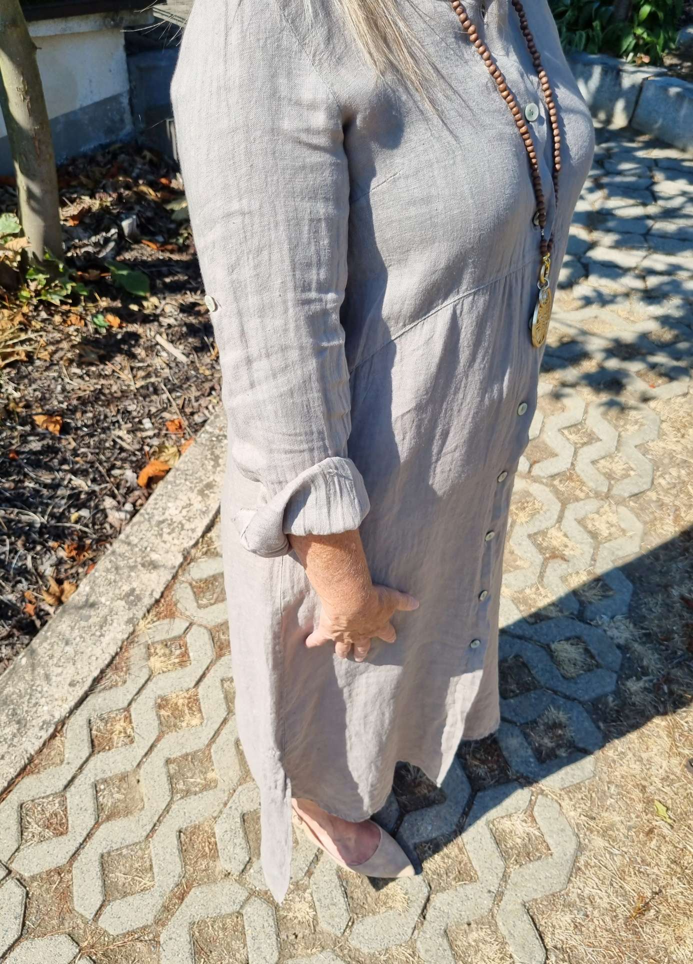 LINEN DESS WANDA 2 SCHLAMM 34-40 Made in Italy Leinen Kleid Long Bluse Mantel LINEN DESS WANDA 2 SCHLAMM 34-40 Made in Italy Leinen Kleid Long Bluse Mantel