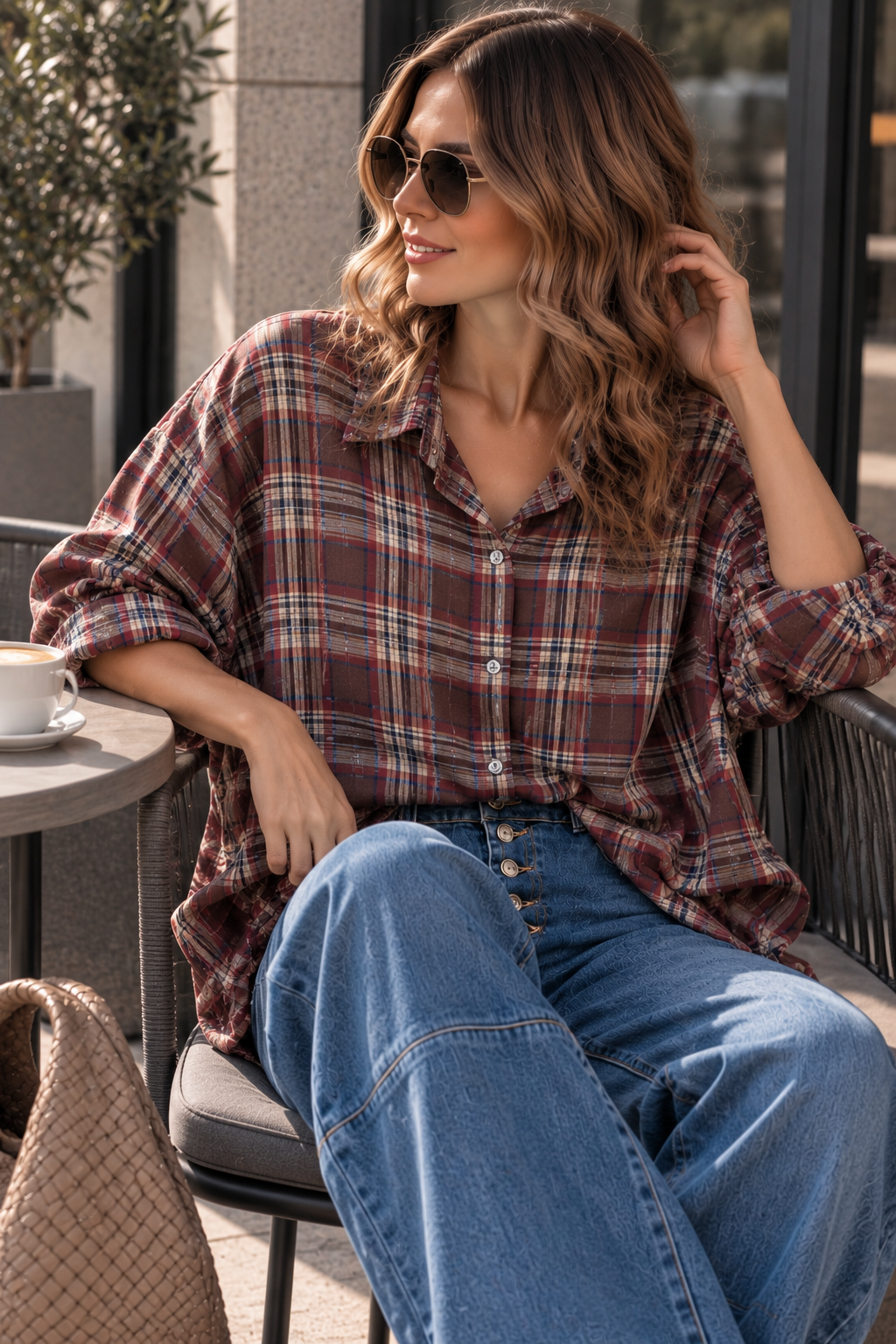 Oversize-Karo-Bluse I BL0139 I Made in Italy Gr. 34-44