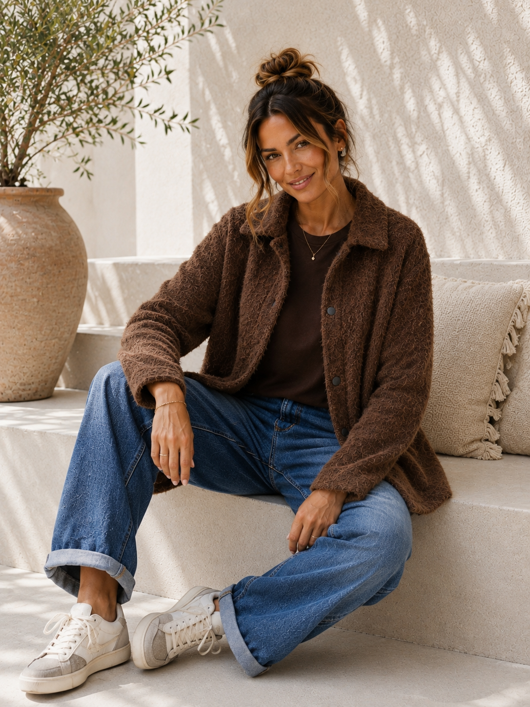 Hemdjacke No. JA014 | Flauschige Wolloptik | Made in Italy | Gr. 34–42
