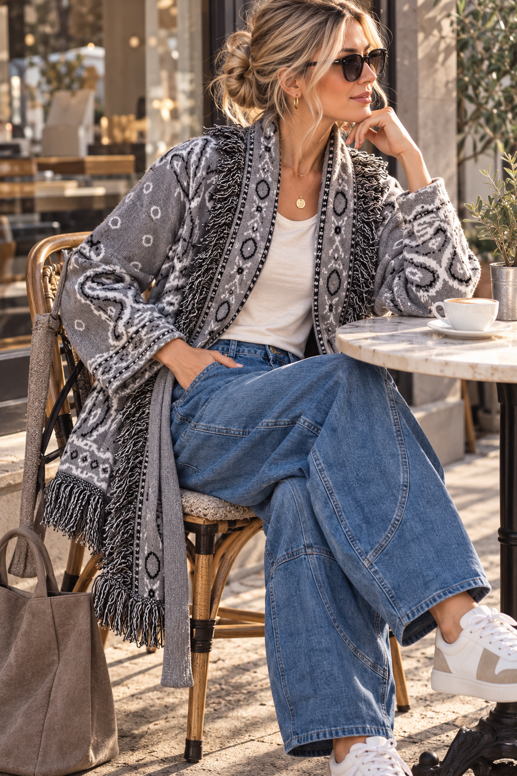 Cardigan mit Fransen & Gürtel Paisley-Muster SJ0179 I Made in Italy 34-42