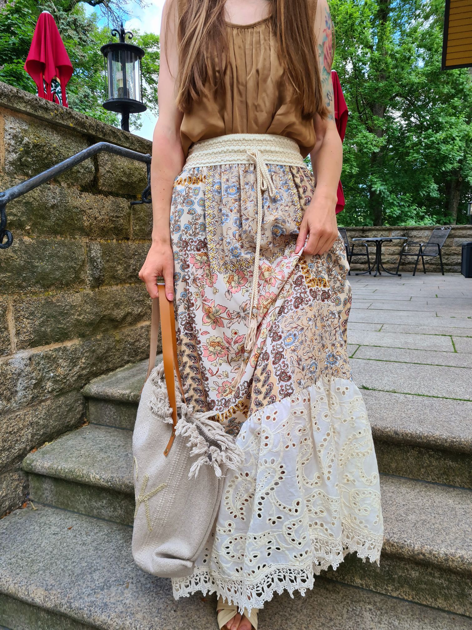 BOHO SKIRT SAMOS BEIGE 34-40 Made in Italy Maxi Rock Bohemian Damenrock Lochstickerei BOHO SKIRT SAMOS BEIGE 34-40 Made in Italy Maxi Rock Bohemian Damenrock Lochstickerei