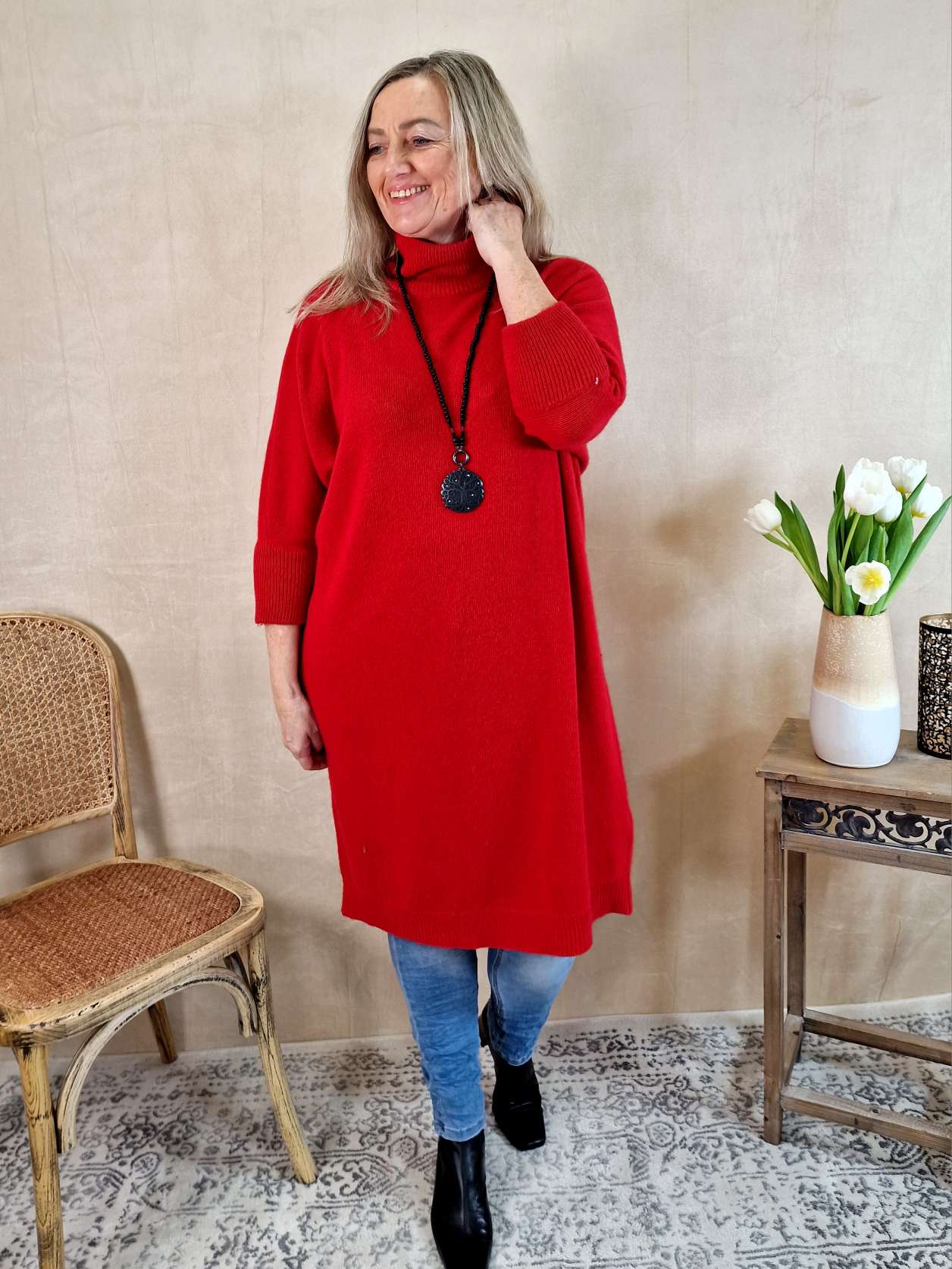 CASHMERE DRESS STELLA ROT 34-42 Made in Italy Strick Kleid Long Pullover CASHMERE DRESS STELLA ROT 34-42 Made in Italy Strick Kleid Long Pullover