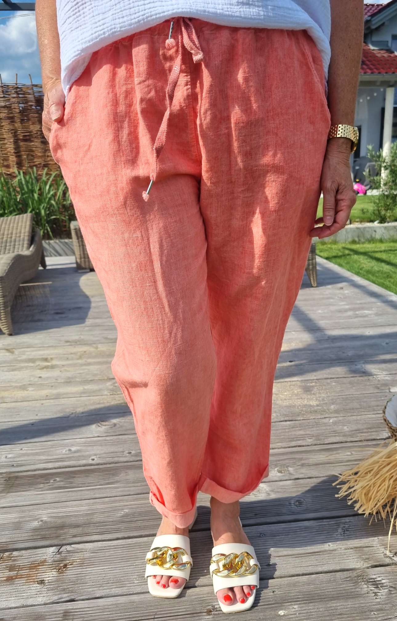 LINEN JOGPANT ANCONA KORALLE Leinen Hose PANT 34-42 Made in Italy Sommerhose LINEN JOGPANT ANCONA KORALLE Leinen Hose PANT 34-42 Made in Italy Sommerhose