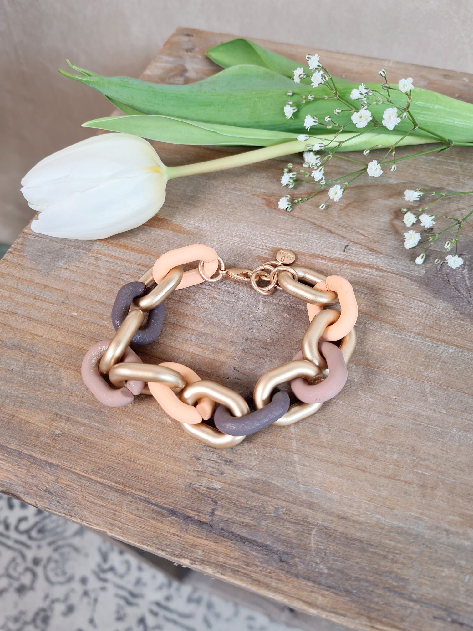 ARMBAND BRACELET BLENDED MATT LACHS Metall Resin Goldfarbig