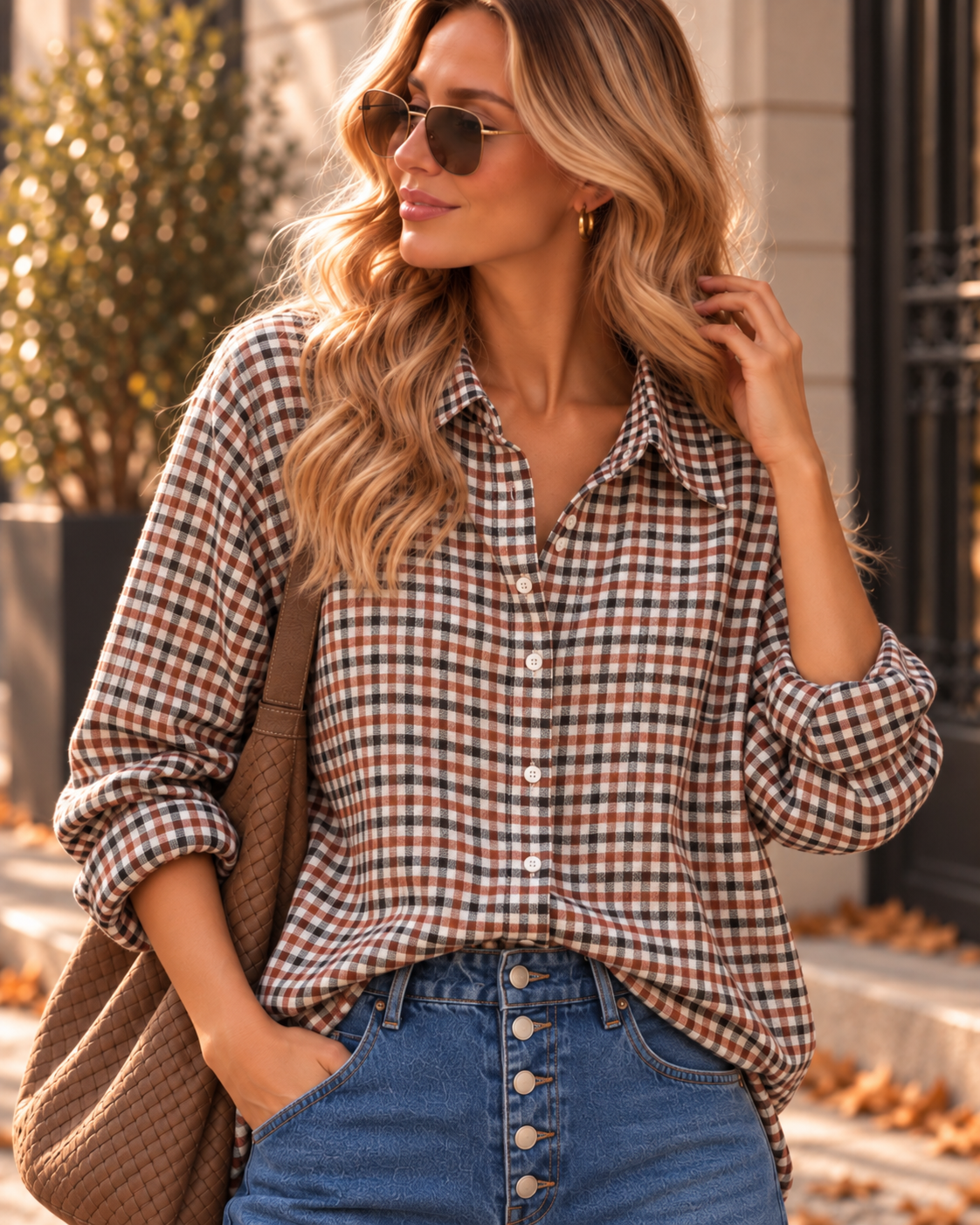Karo-Bluse – lässiger Oversize-Look I BL0134 I 34-42 I Made in Italy