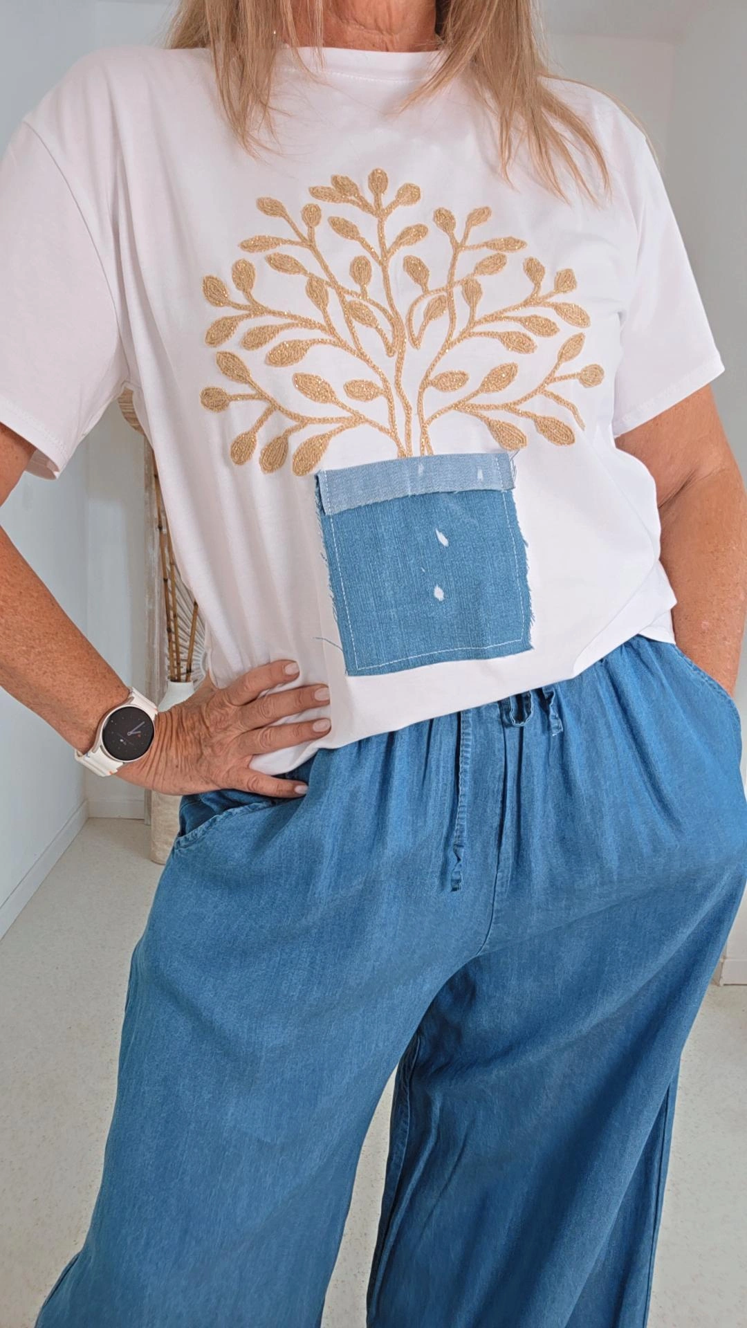 STATEMENT SHIRT GOLDEN TREE YASMIN weiß Made in Italy 34-42/44 Baumwolle Printshirt  