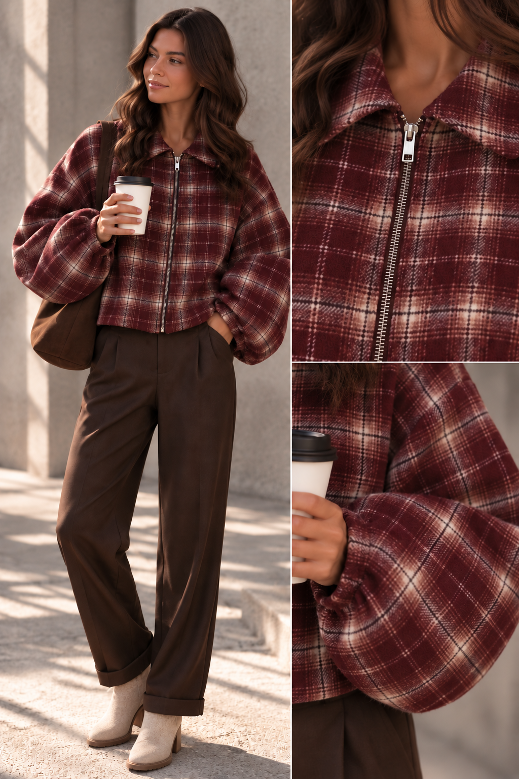 Flanell-Karojacke mit Ballonärmeln I J0133 I 34-44 I Made in Italy