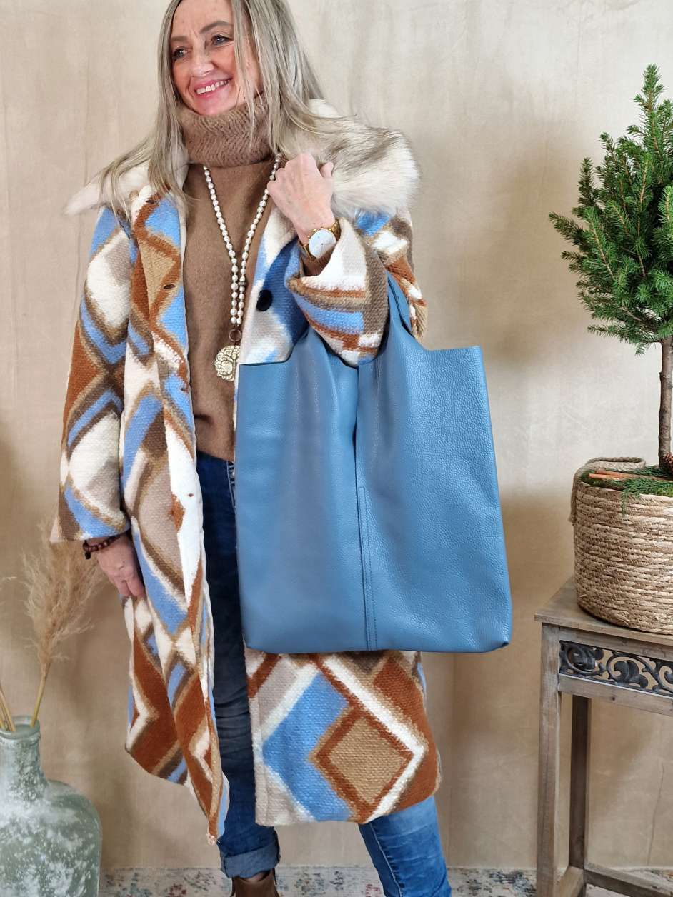 LEDER SHOPPER ADAM JEANSBLAU Made in Italy Echtleder Tasche Schultertasche versch. Farben LEDER SHOPPER ADAM JEANSBLAU Made in Italy Echtleder Tasche Schultertasche versch. Farben