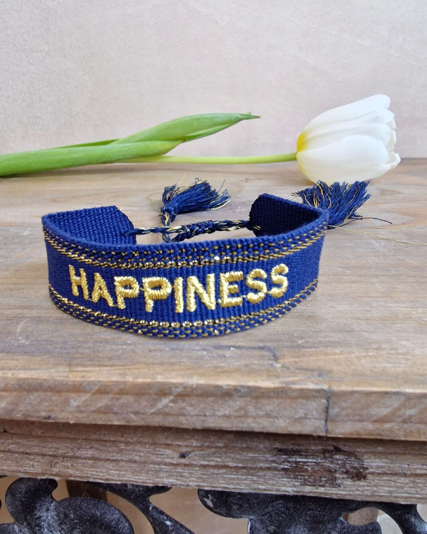 ARMBAND BRACELET BOHEMIAN NATUR BLAU HAPPINESS  Textil  Goldfarbig Webarmband