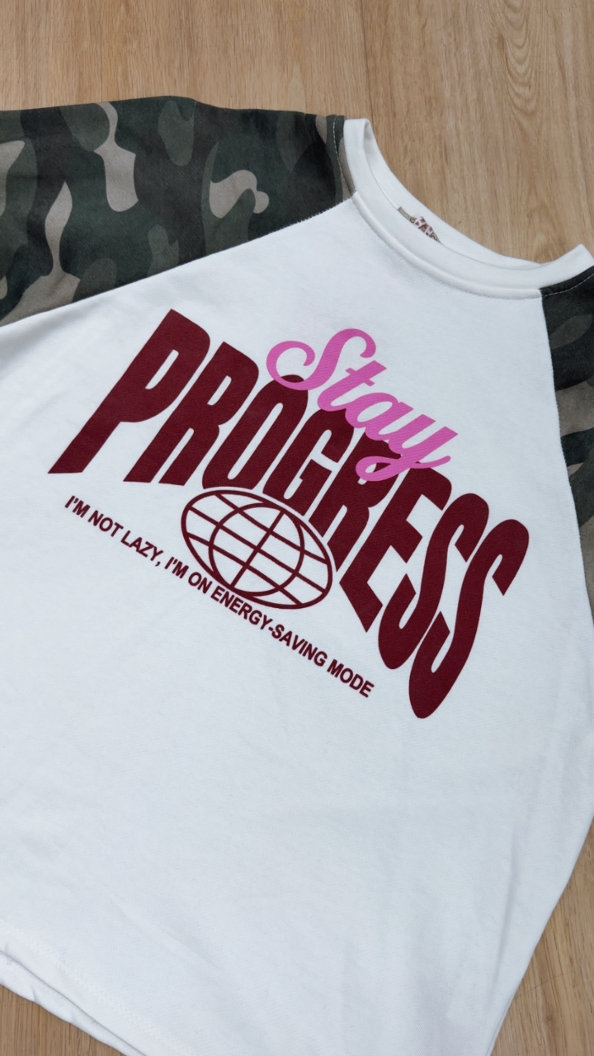 Langarmshirt Statement-Shirt STAY PROGRESS  I LS0163 I Made in Italy 34-40/42 Longsleeve