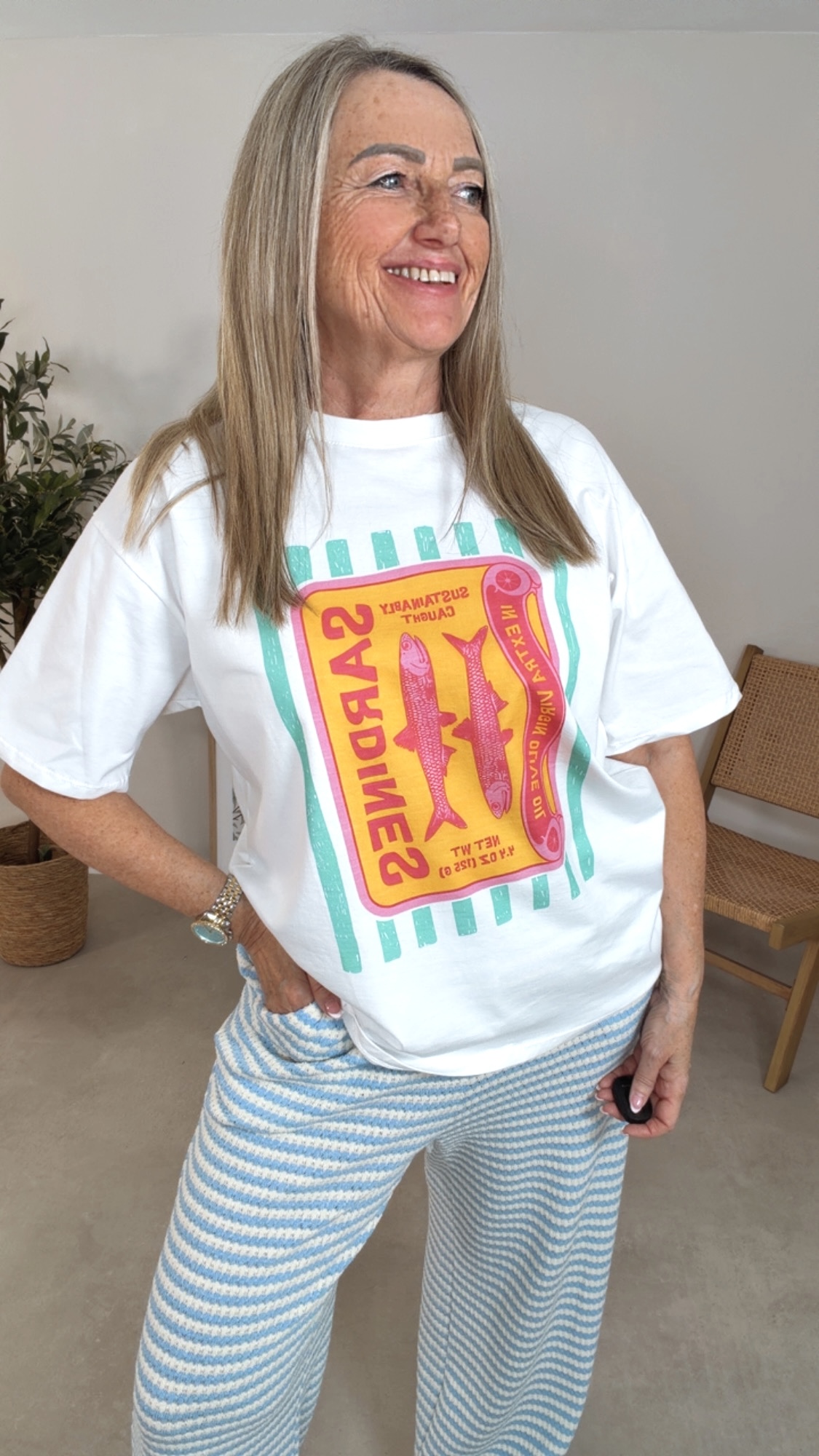 🐟☀️ Sommer T-Shirt Calymera Made in Italy 34-42/44 Sardines weiß