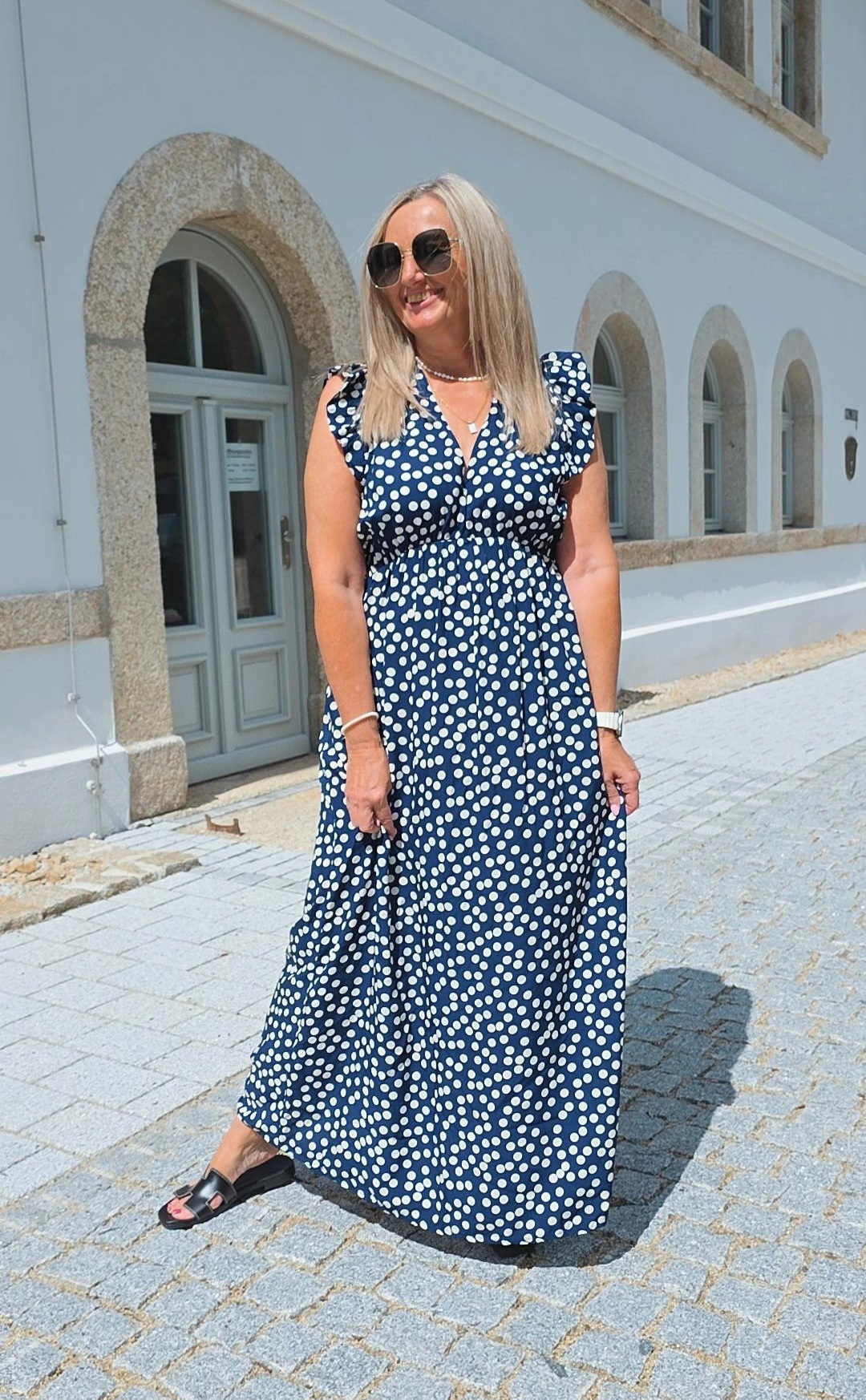 ZOE DOTS ärmellos Rüsche 34-42 Made in Italy Polka Dots