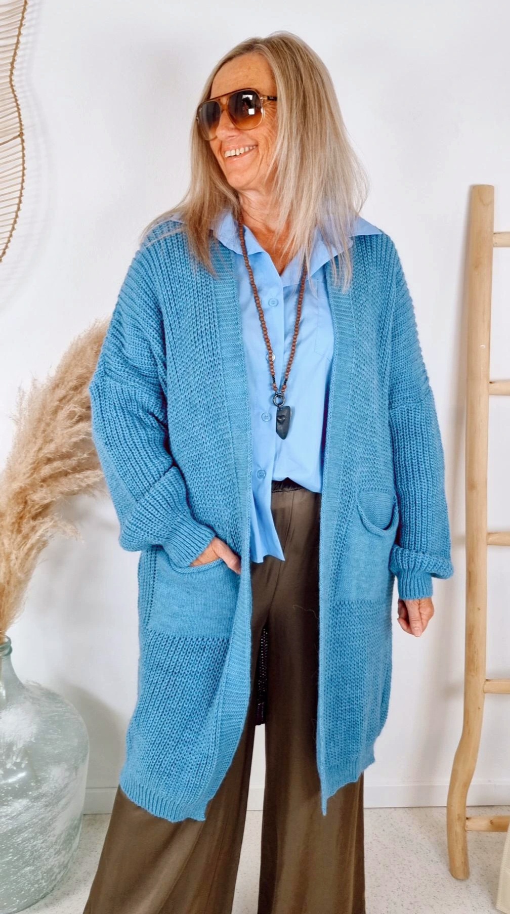 KNIT CARDIGAN RONJA BLAU 34-42 Made in Italy Strickjacke Strickmantel Mantel KNIT CARDIGAN RONJA BLAU 34-42 Made in Italy Strickjacke Strickmantel Mantel