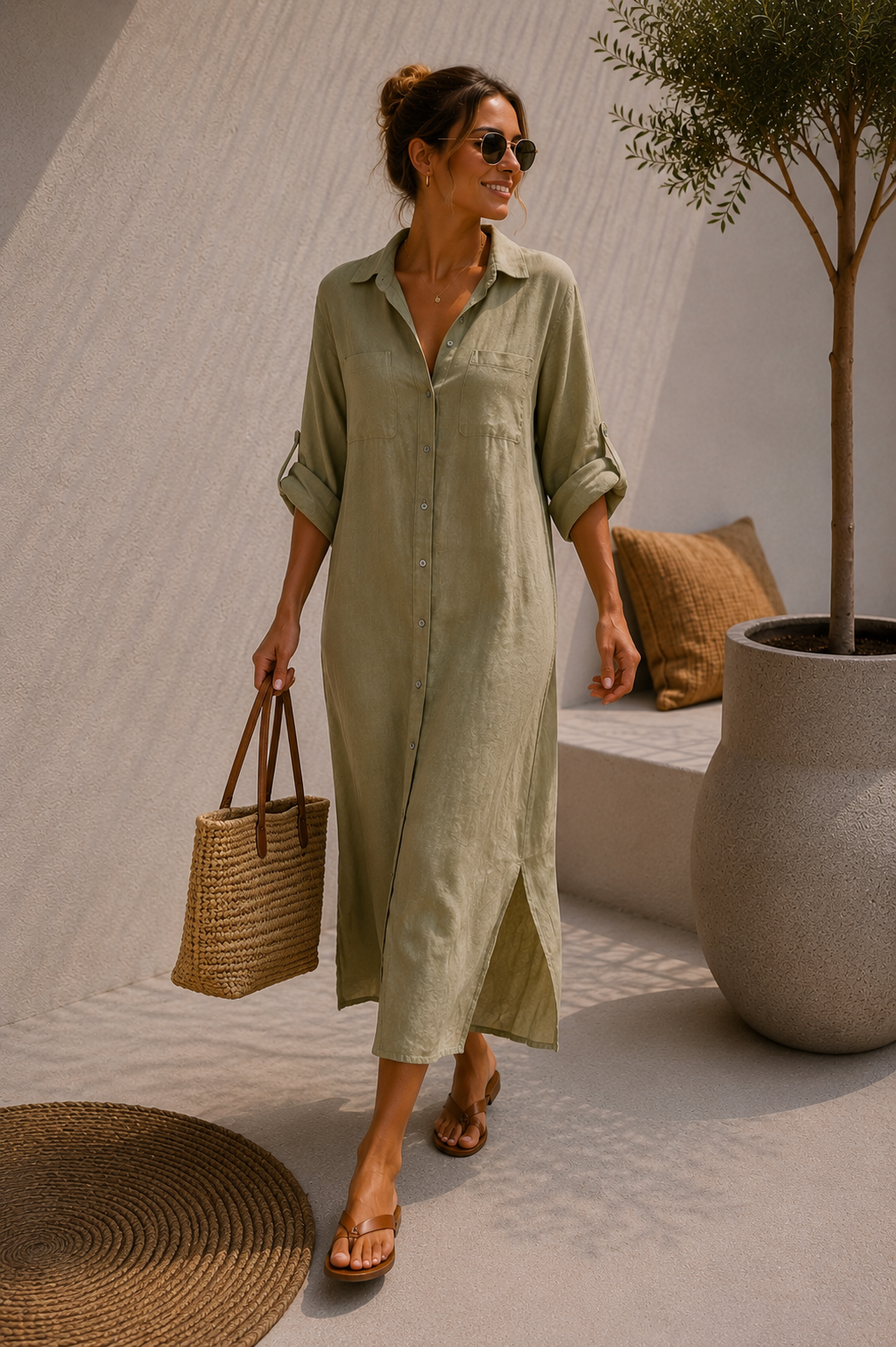 LINEN DRESS ESTELA Made in Italy 34 - 44/46 Leinen Blusen Kleid