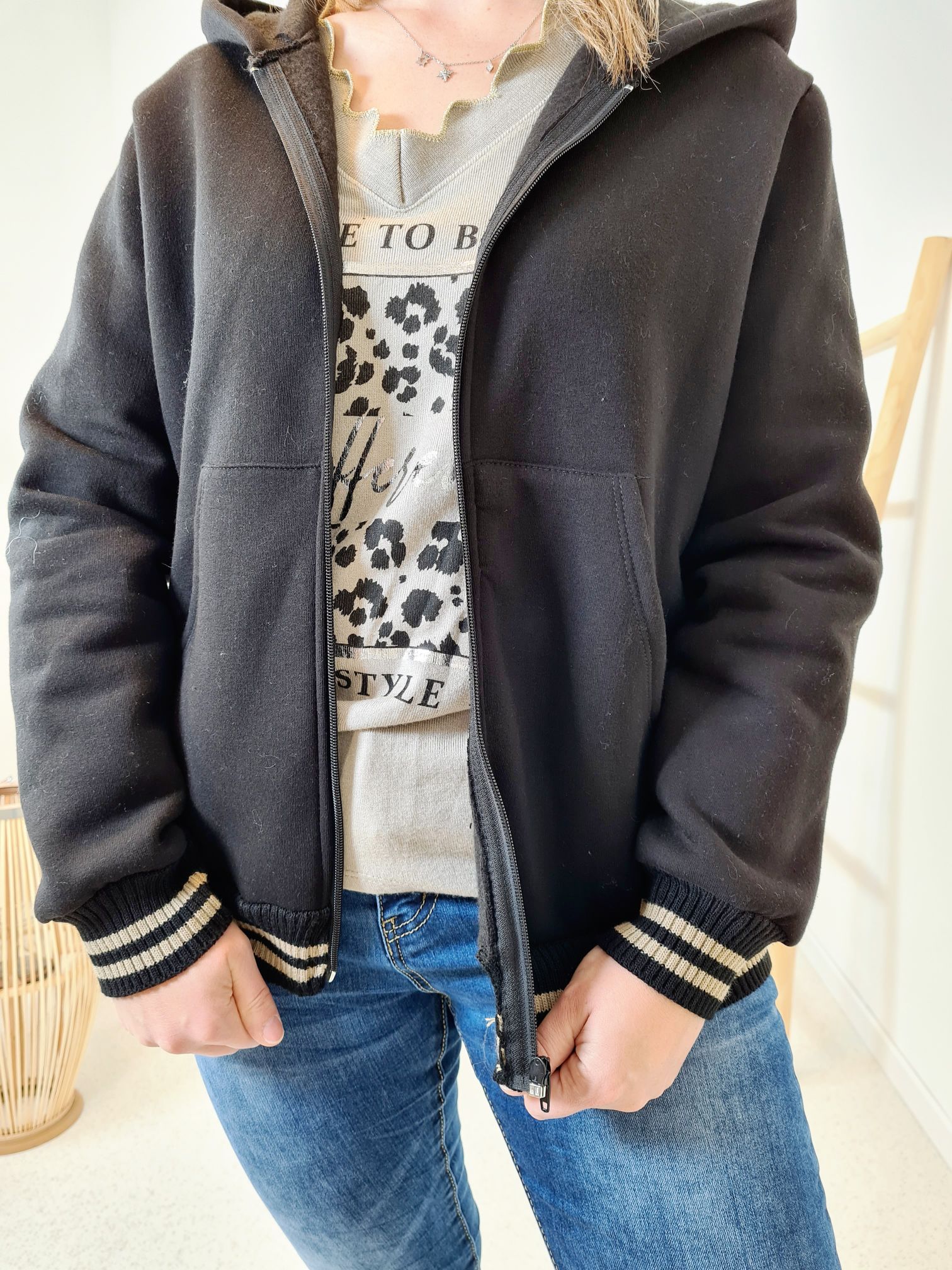 HOODIE SWEATER JACKE LOTTI SCHWARZ Made in Italy Oversize 34-42 versch. Farben HOODIE SWEATER JACKE LOTTI SCHWARZ Made in Italy Oversize 34-42 versch. Farben