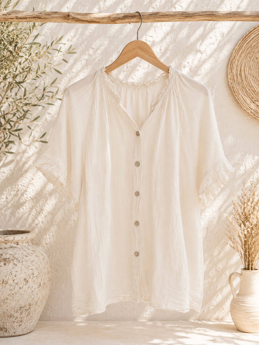 Bluse Posina Uni Baumwolle Made in Italy 34-40/42 Sommerschnapper – vom Umtausch ausgeschlossen