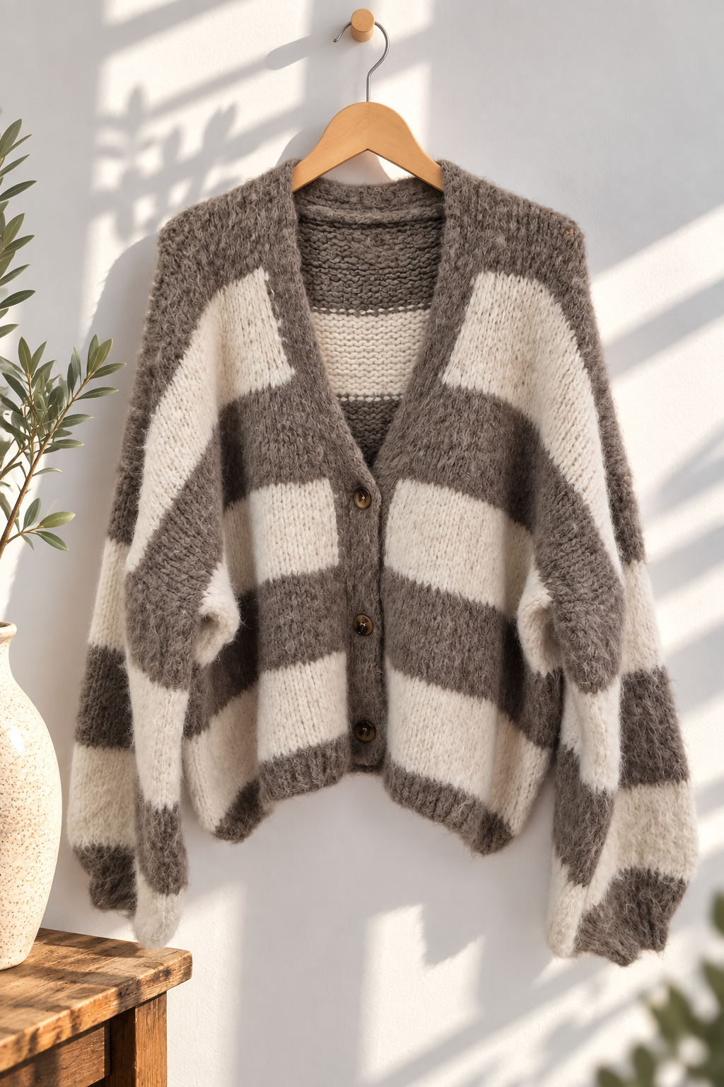 Kuschelige Strickjacke SJ0083 – Blockstreifen Made in Italy Gr. 34-42 Strick Cadigan